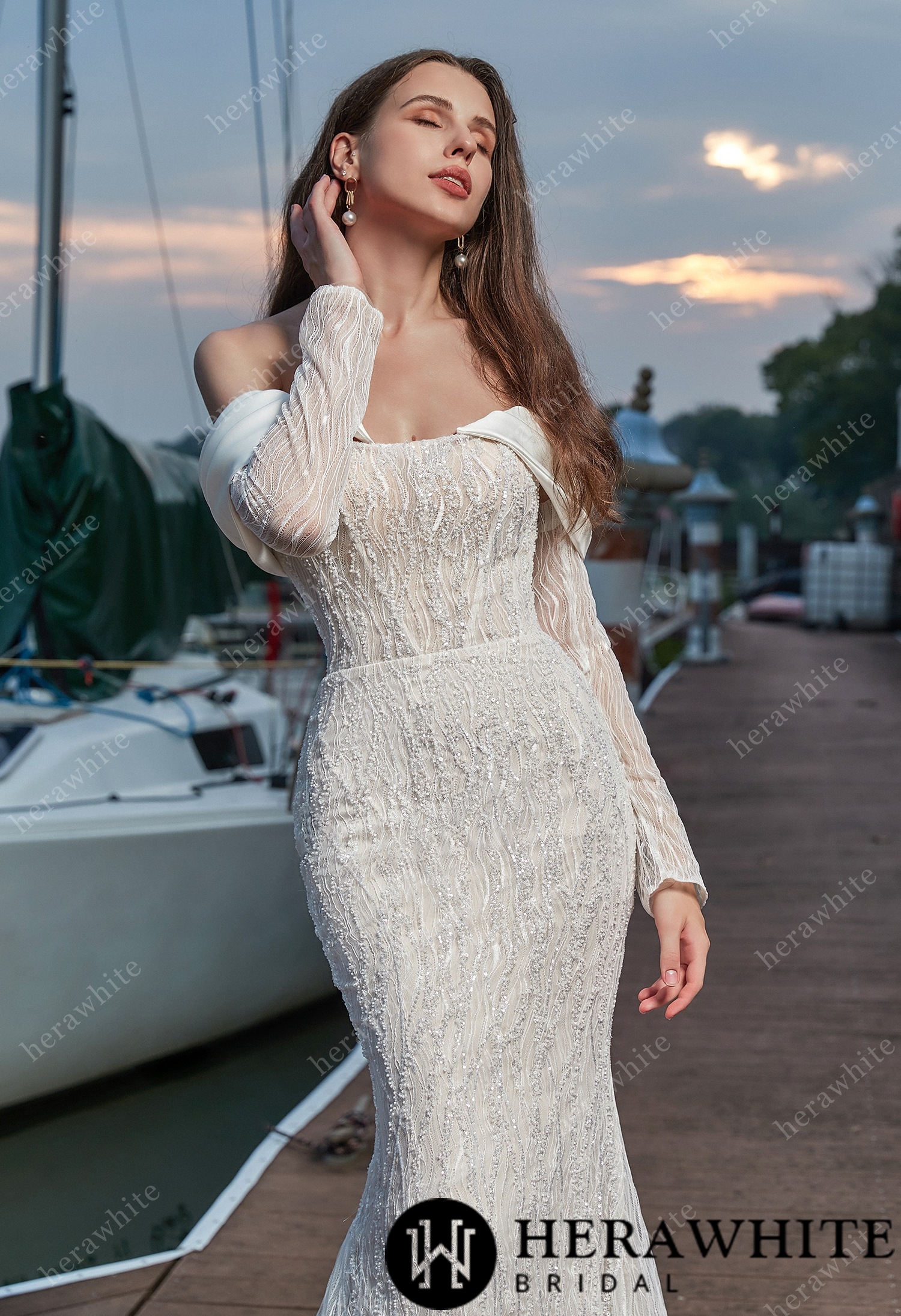 Sensual Sheath with Detachable Satin Overskirt  Wedding Dress