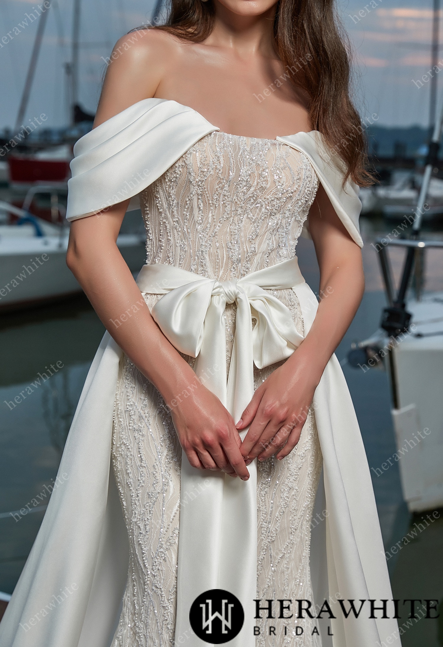 Sensual Sheath with Detachable Satin Overskirt  Wedding Dress