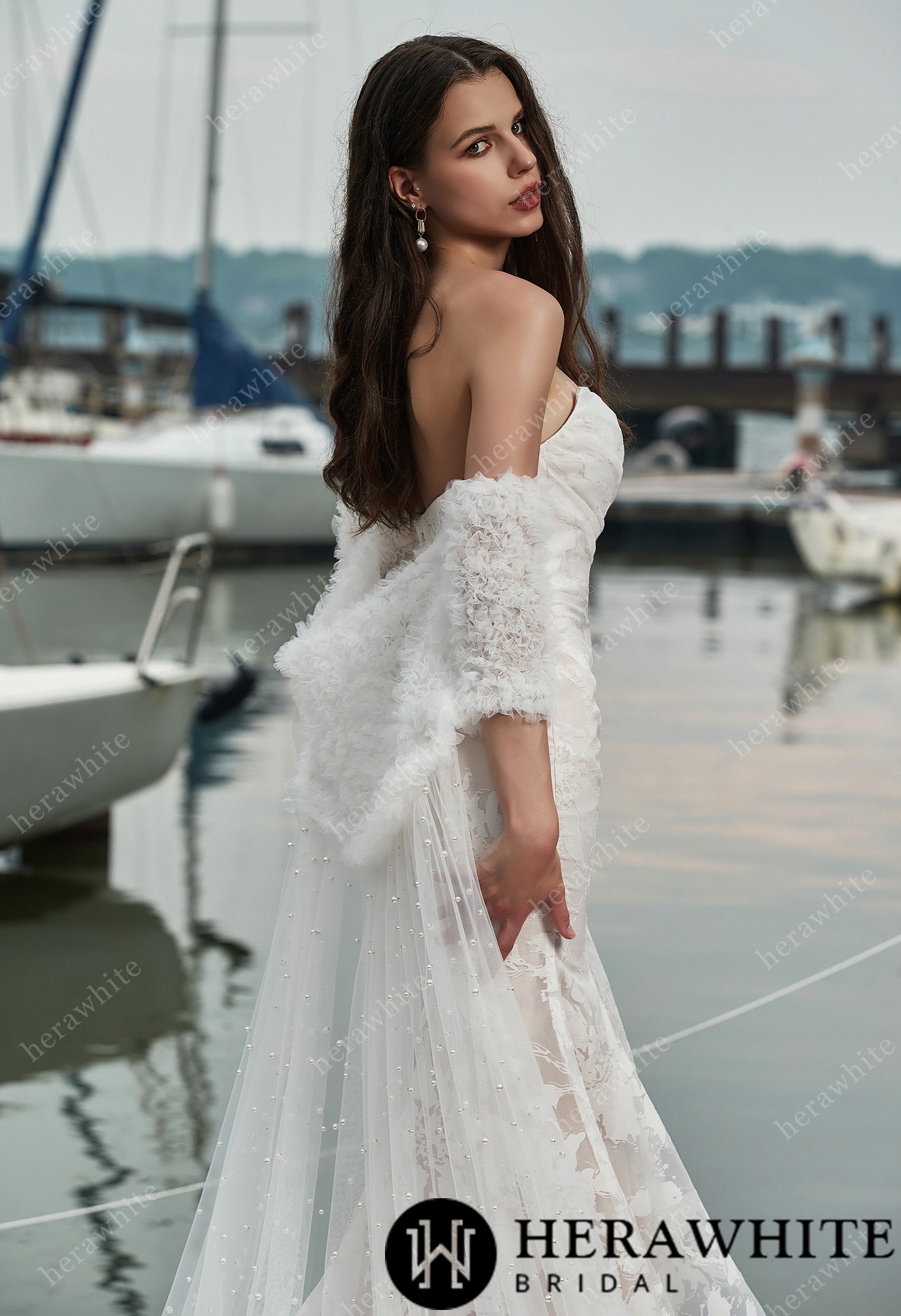 Strapless Mermaid Organza Wedding Dress with Detachable Shawl