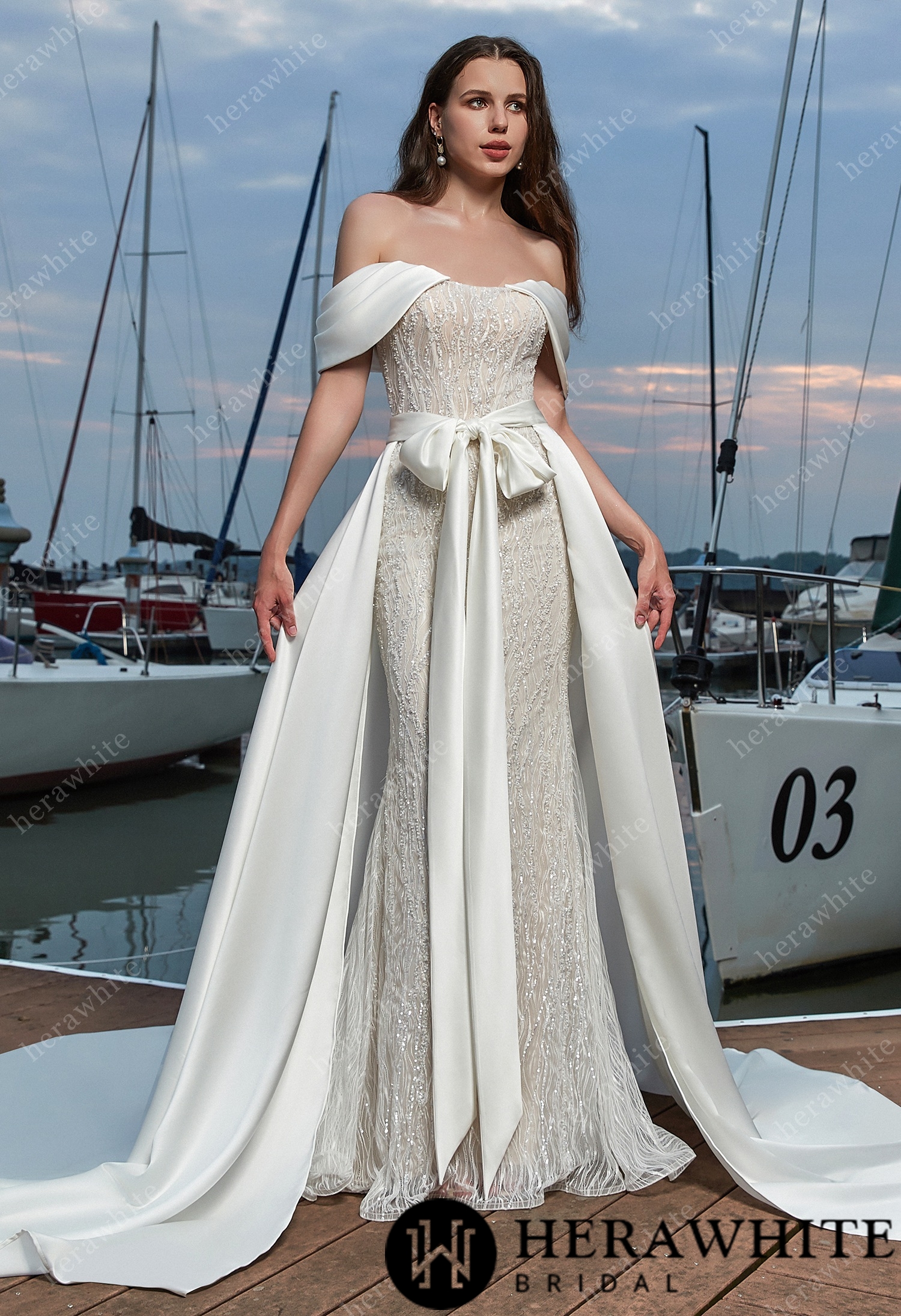 Sensual Sheath with Detachable Satin Overskirt  Wedding Dress