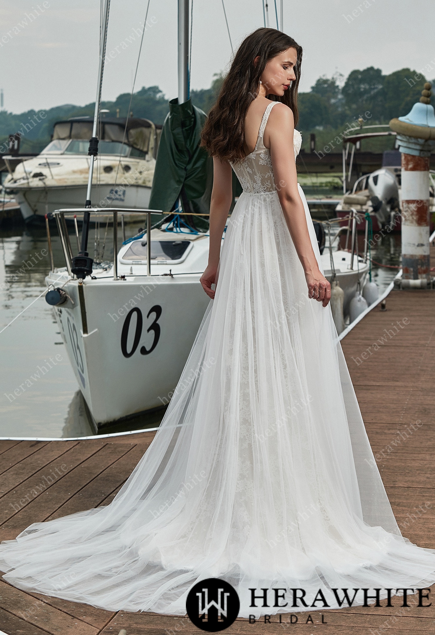 French Lace Wedding Dress With Detachable Overskirt