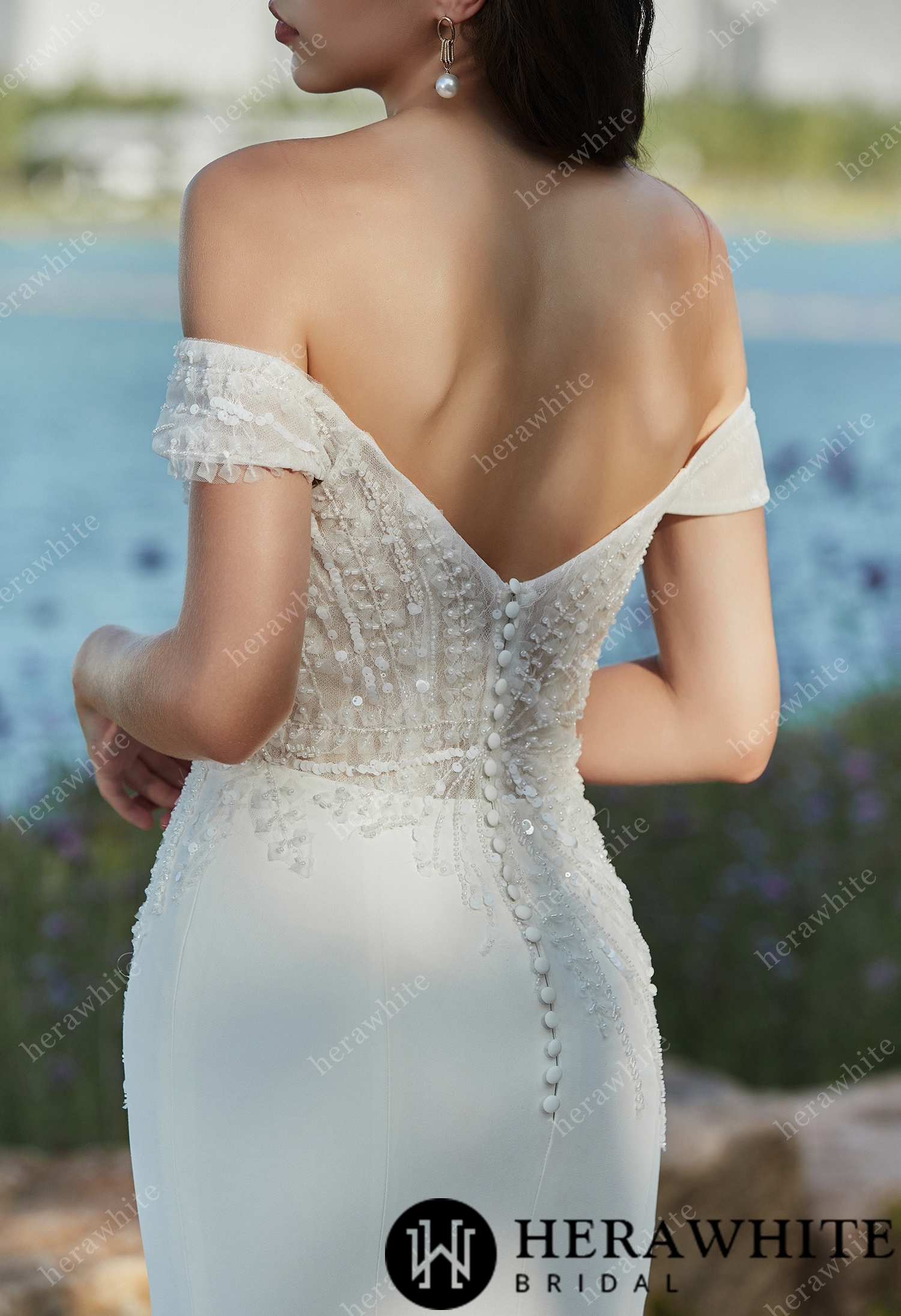 Summer Off-the-shoulder Sheath Crepe Wedding dress