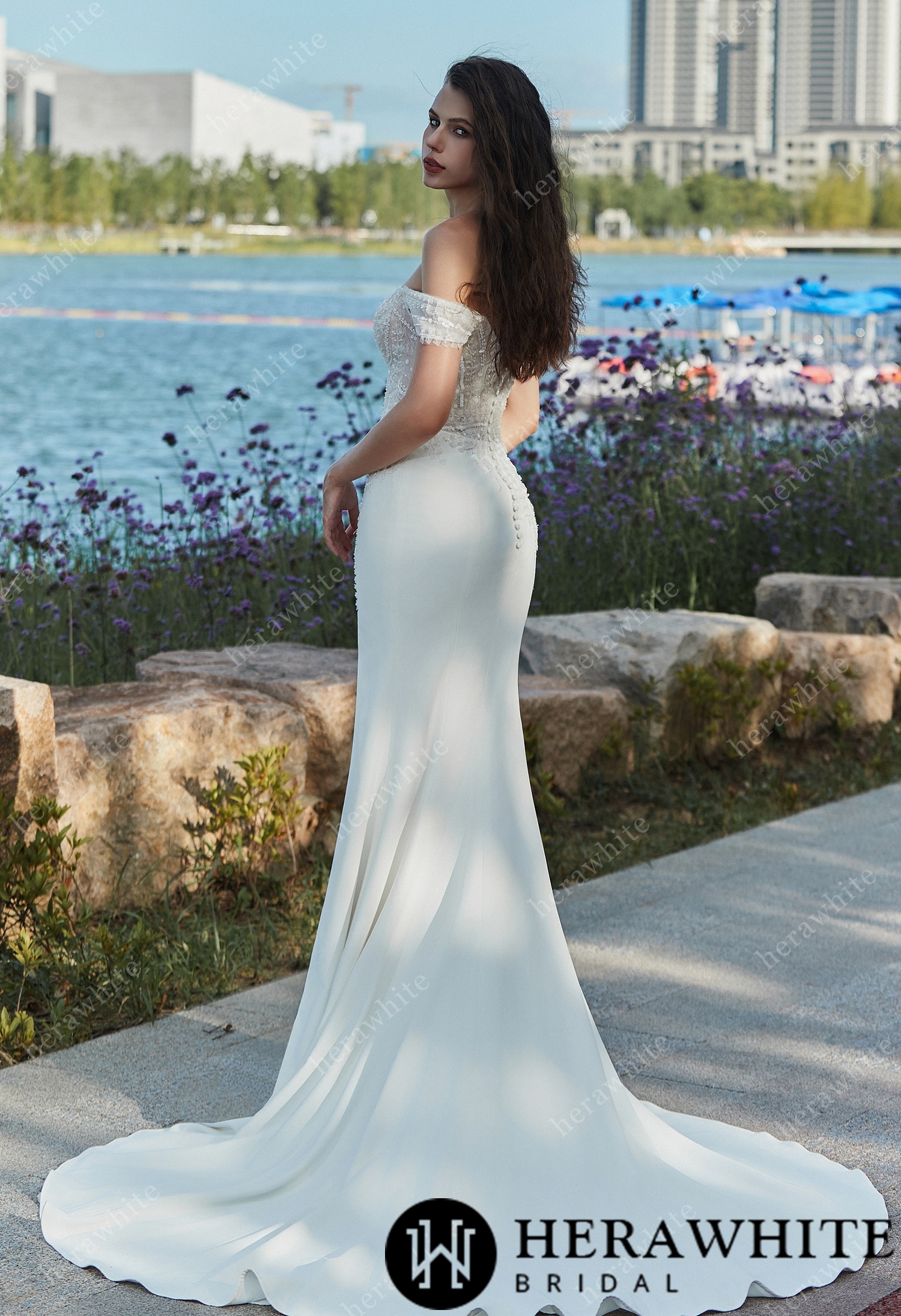 Summer Off-the-shoulder Sheath Crepe Wedding dress