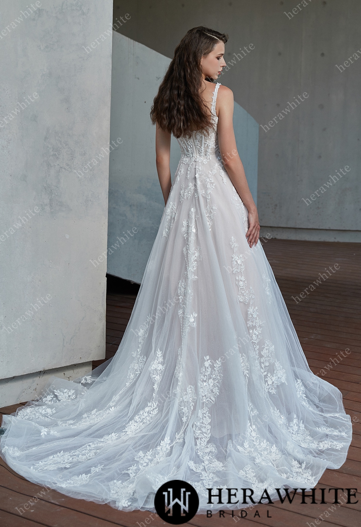 Square Neckline Delicate Bead Lace Wedding Dress