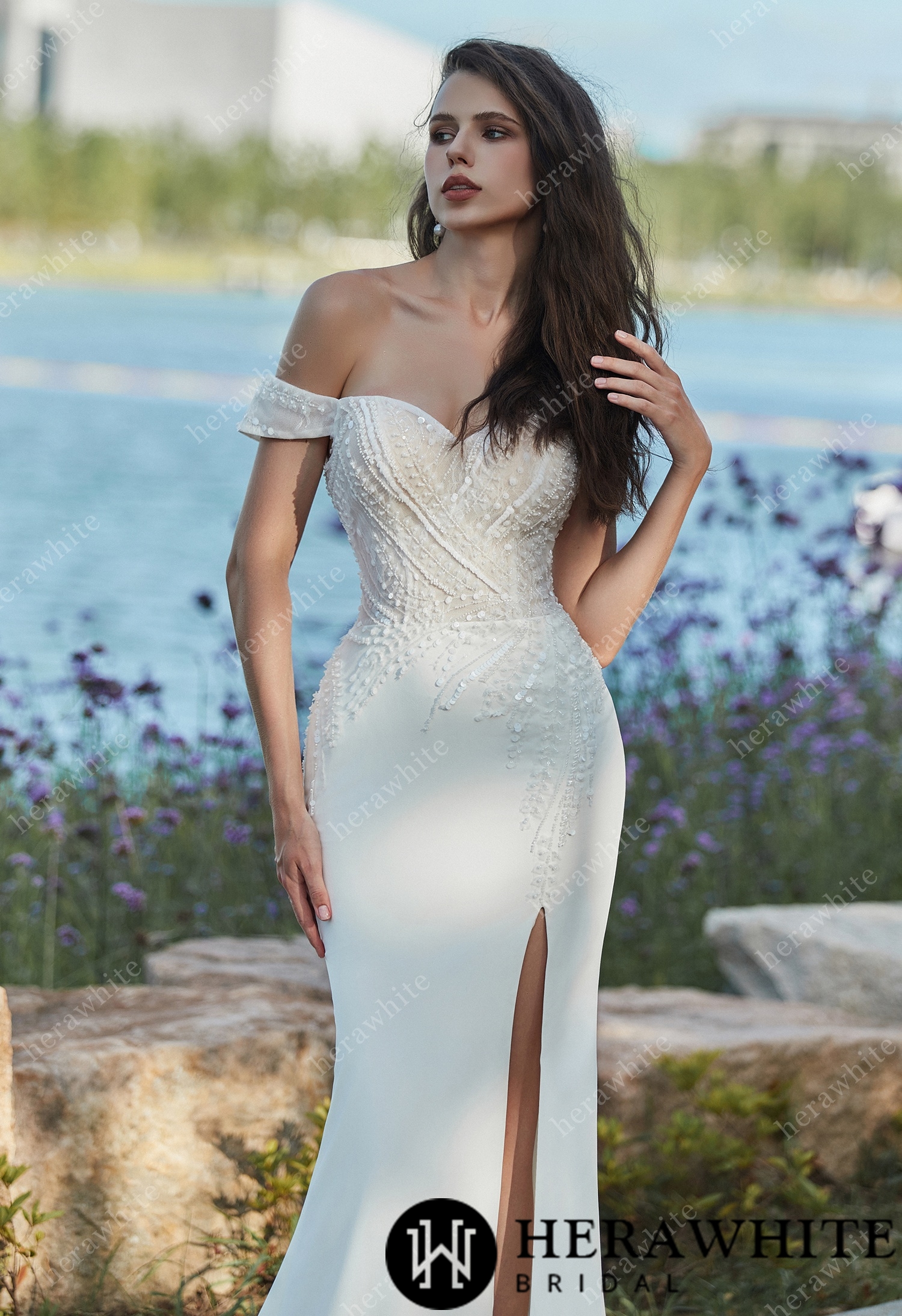 Summer Off-the-shoulder Sheath Crepe Wedding dress