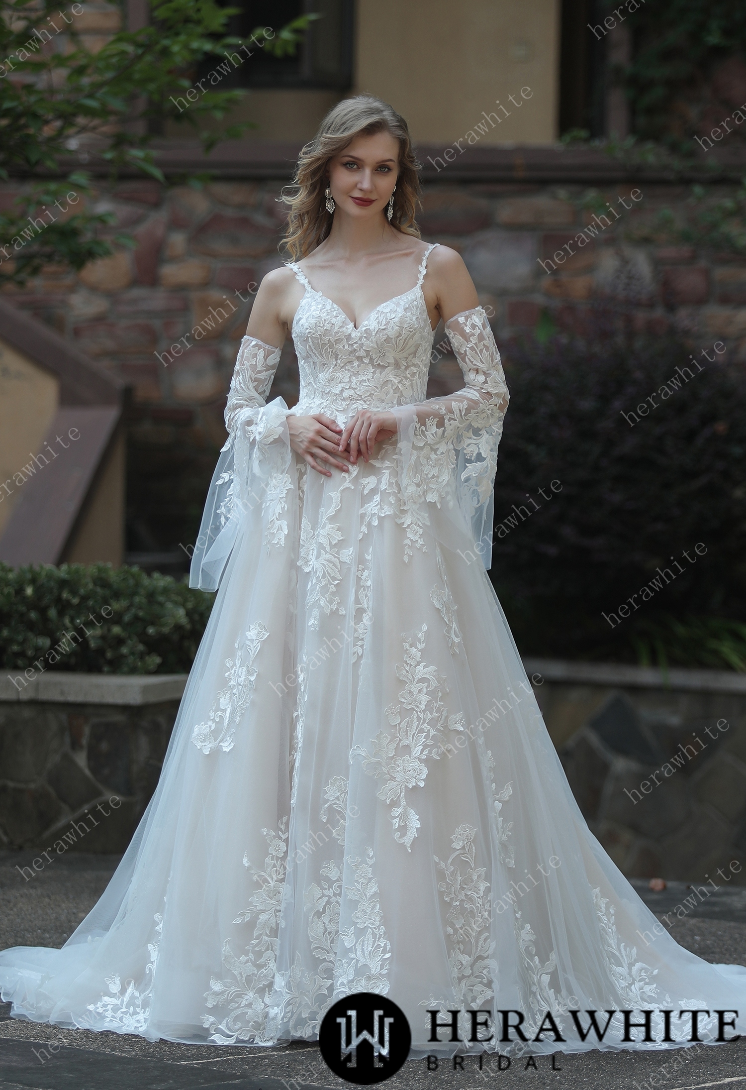 IN Stock/ Ethereal A-Line Frosted  Flower Lace Wedding Dress