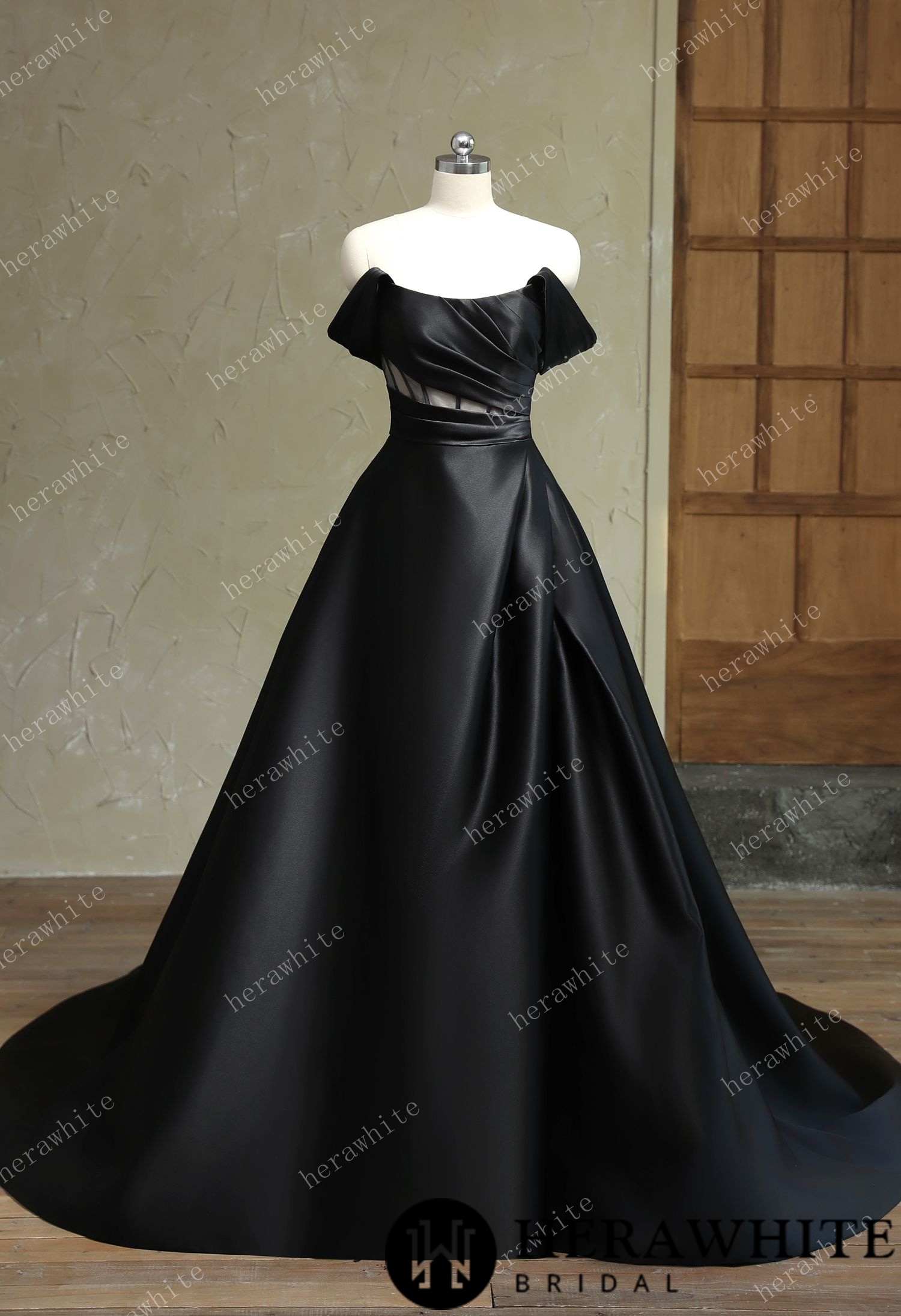 In Stock/  Modern Off Shoulder Grace Slit And Strapless Mikado Wedding Dress