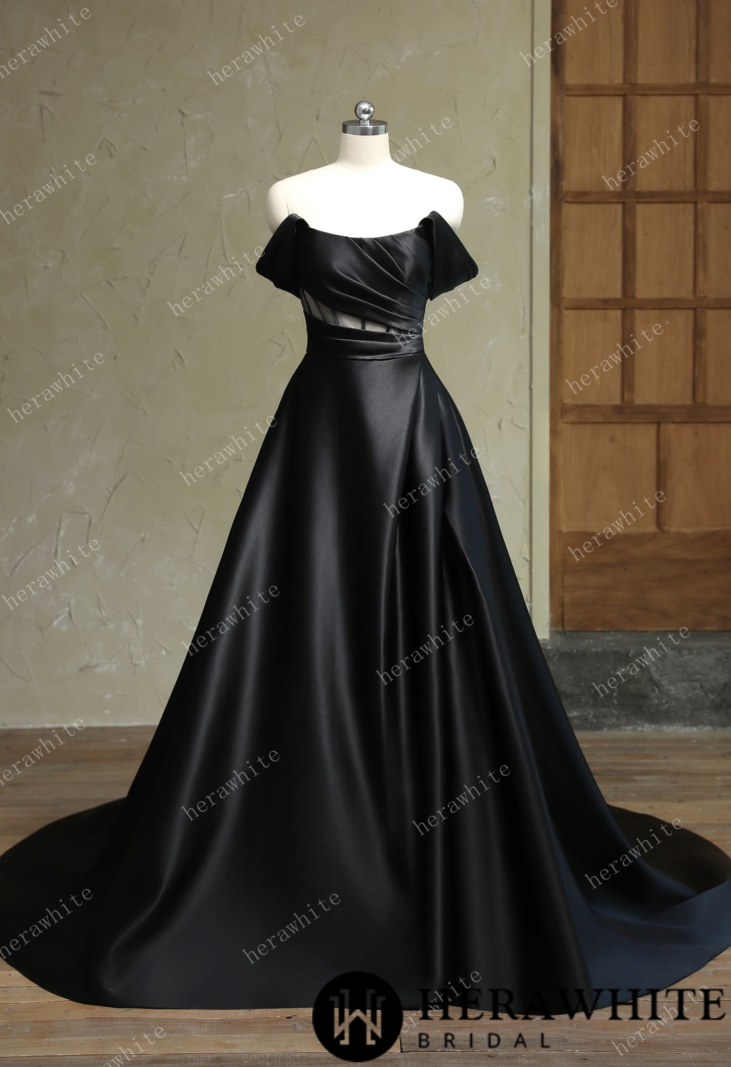 In Stock/  Modern Off Shoulder Grace Slit And Strapless Mikado Wedding Dress