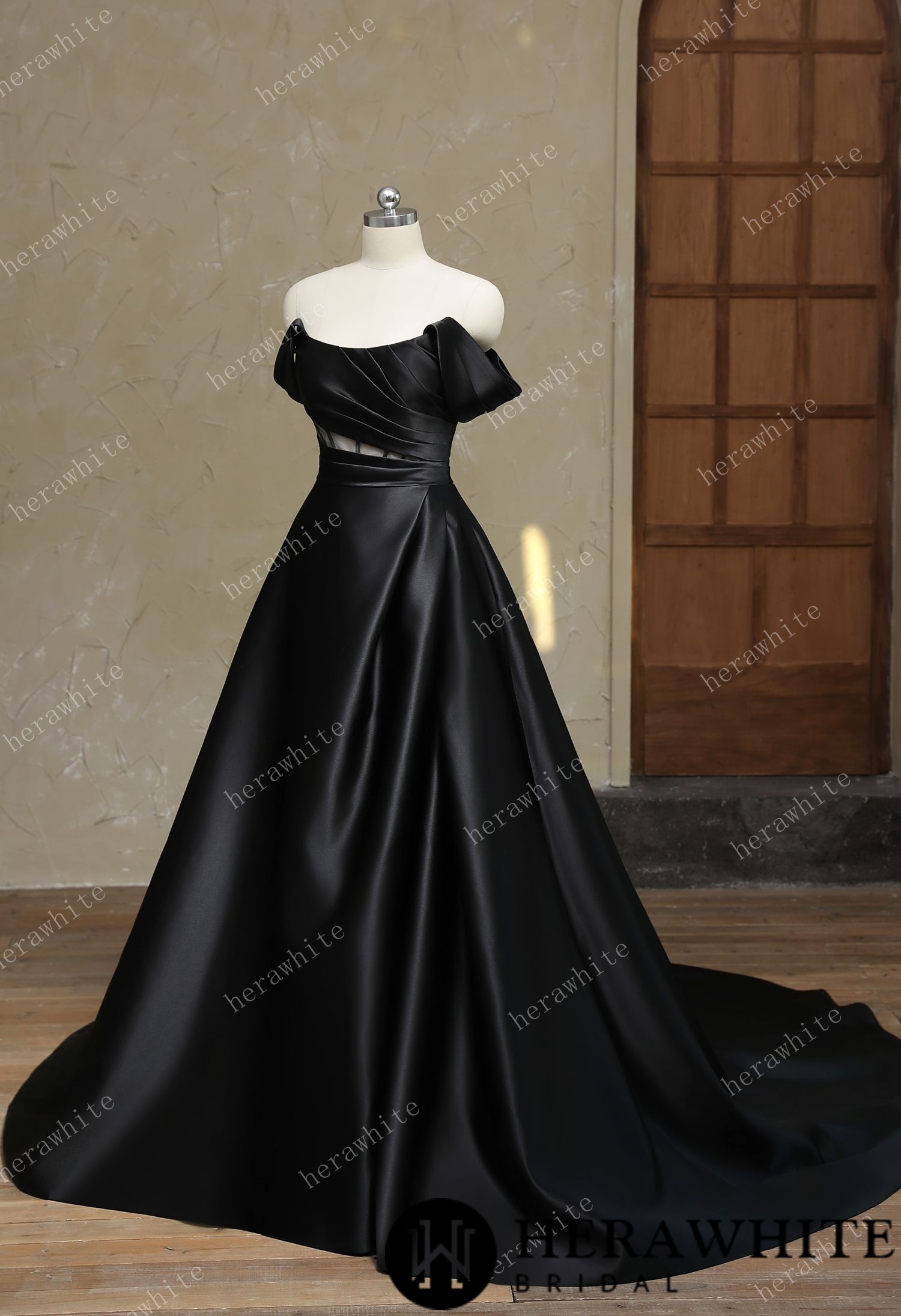 In Stock/  Modern Off Shoulder Grace Slit And Strapless Mikado Wedding Dress