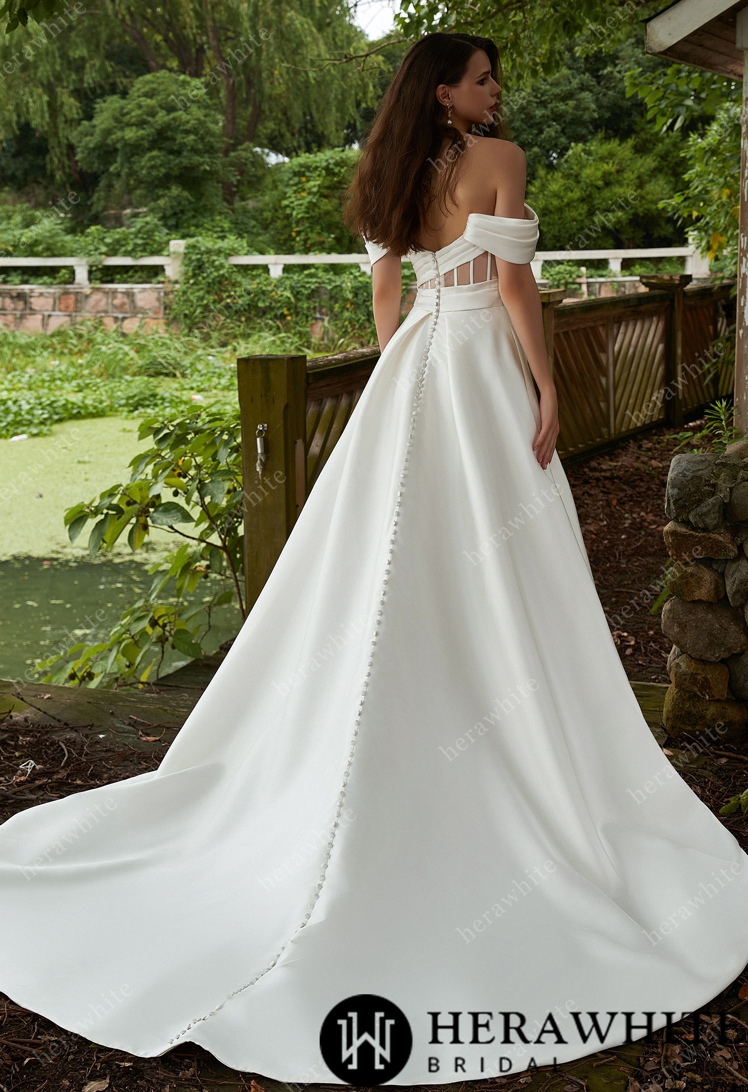 In Stock/  Modern Off Shoulder Grace Slit And Strapless Mikado Wedding Dress