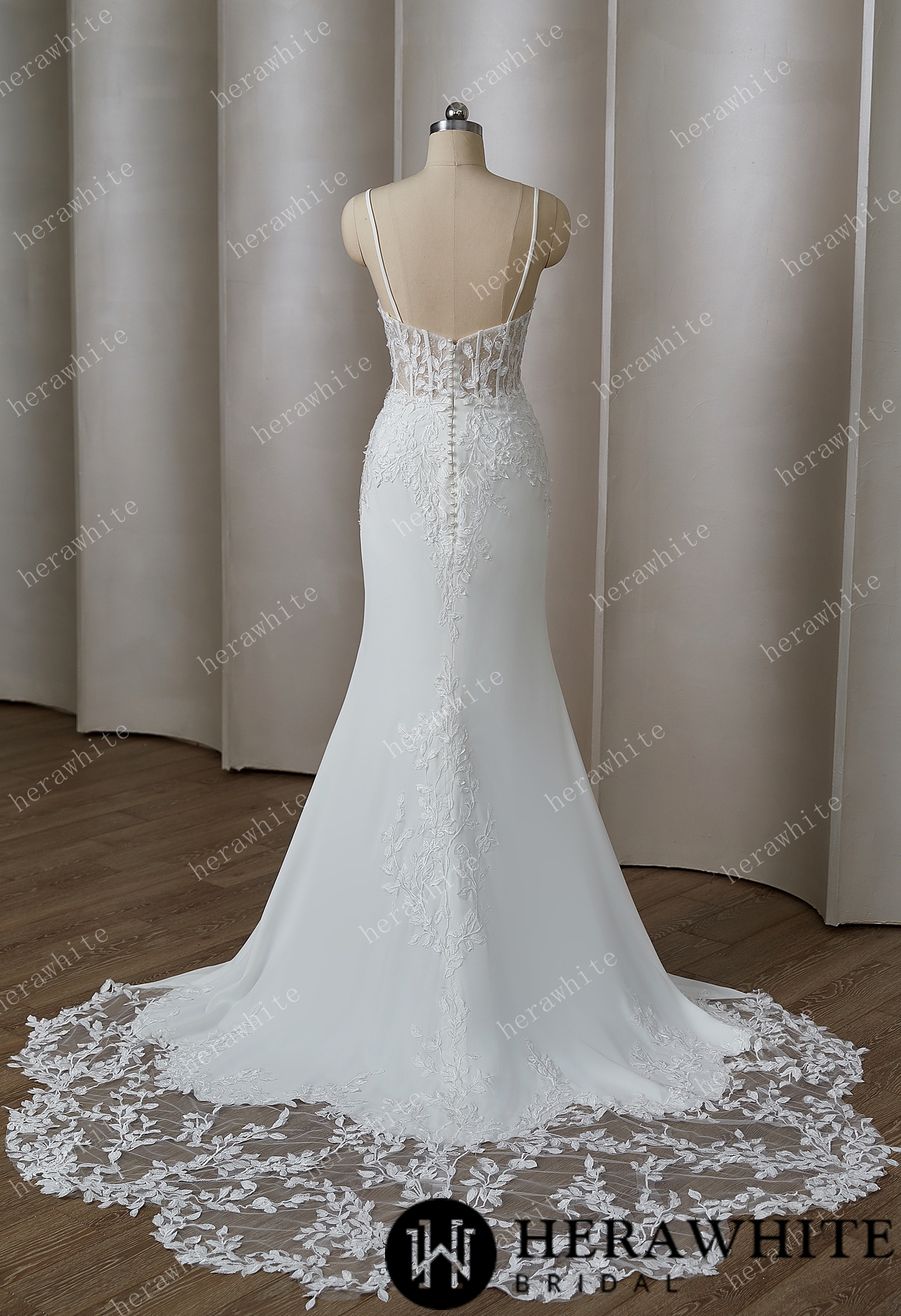Mystical Mermaid Gown With Deep V-Neck And Delicate Lace Elegance