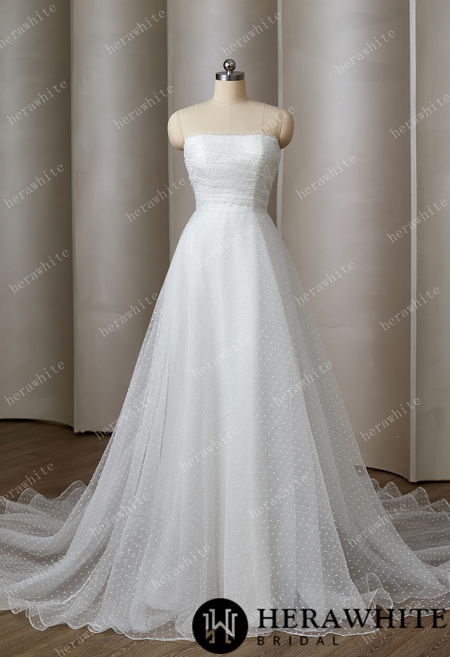 Vintage Organza Polka Dot Wedding Dress With Detachable Puff Sleeves