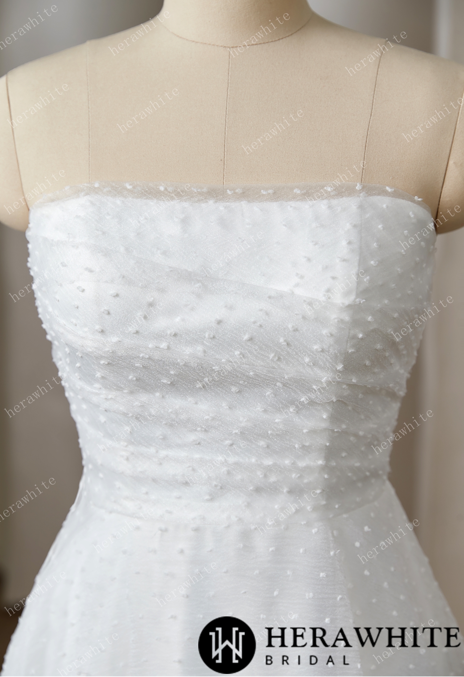 Vintage Organza Polka Dot Wedding Dress With Detachable Puff Sleeves