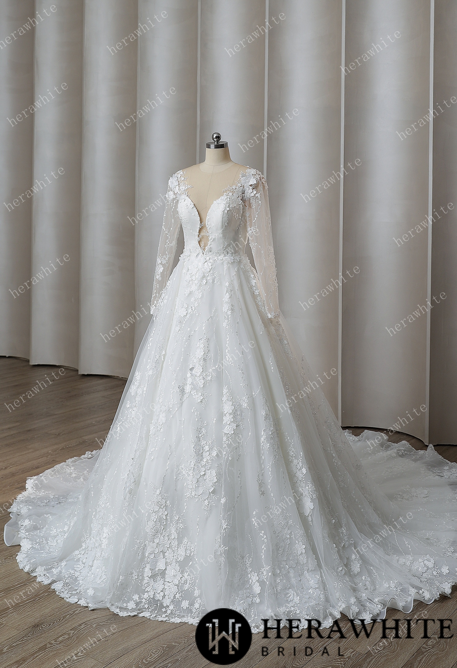 Sexy Elegant Illusion Plunging V Neck Wedding Dress