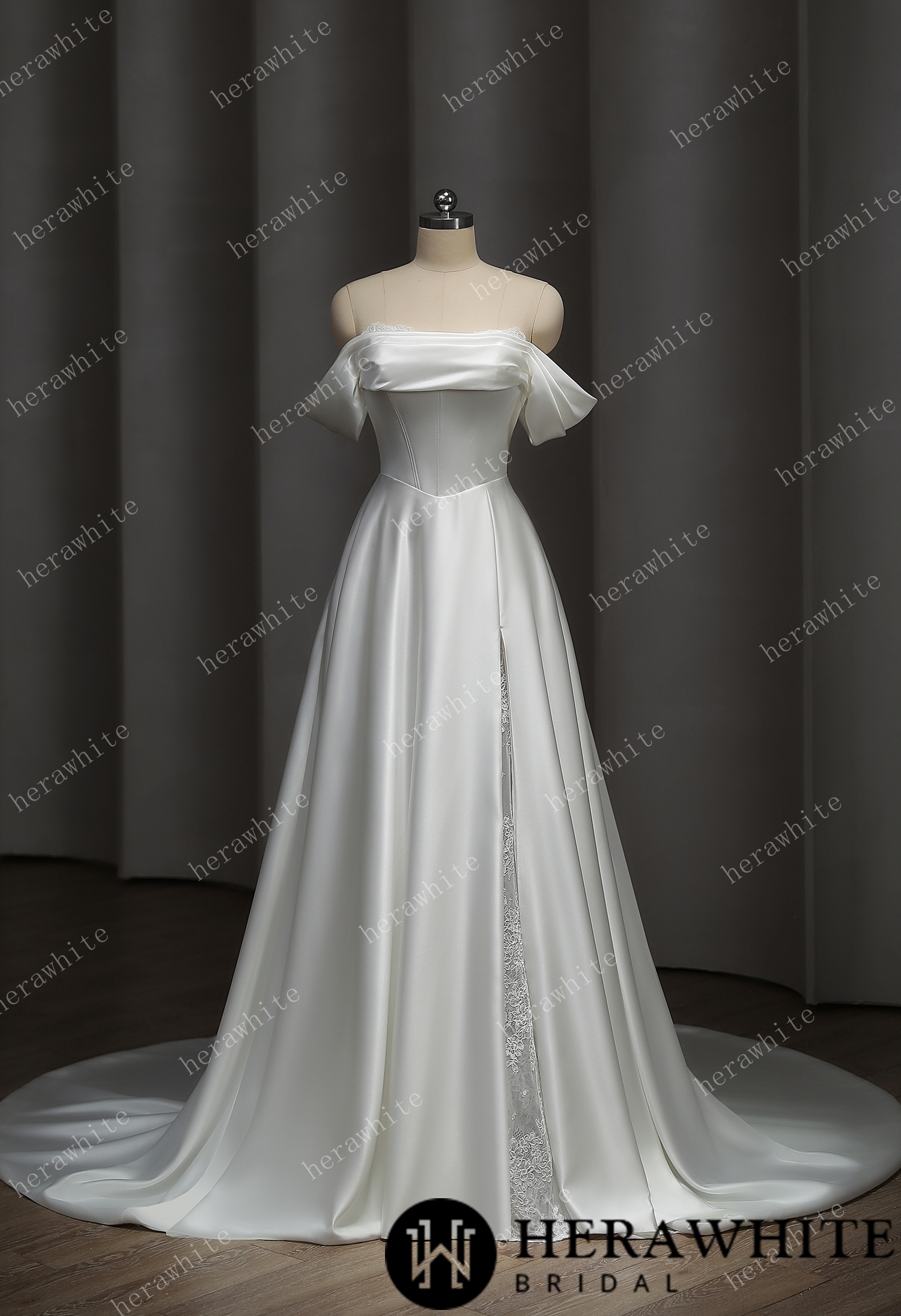 Romantic off Shoulder A-line Wedding Dress with Split Skirt