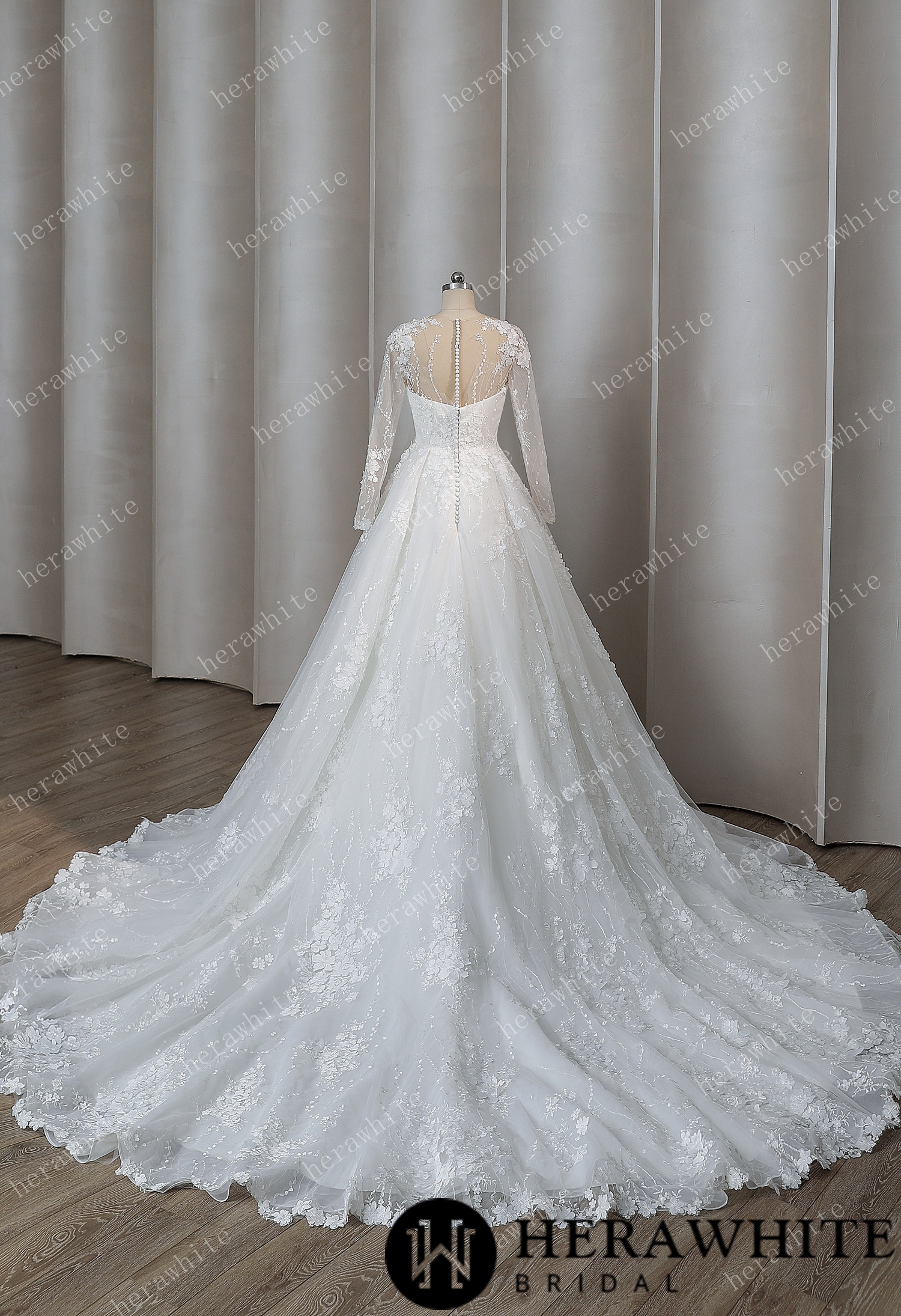 Sexy Elegant Illusion Plunging V Neck Wedding Dress