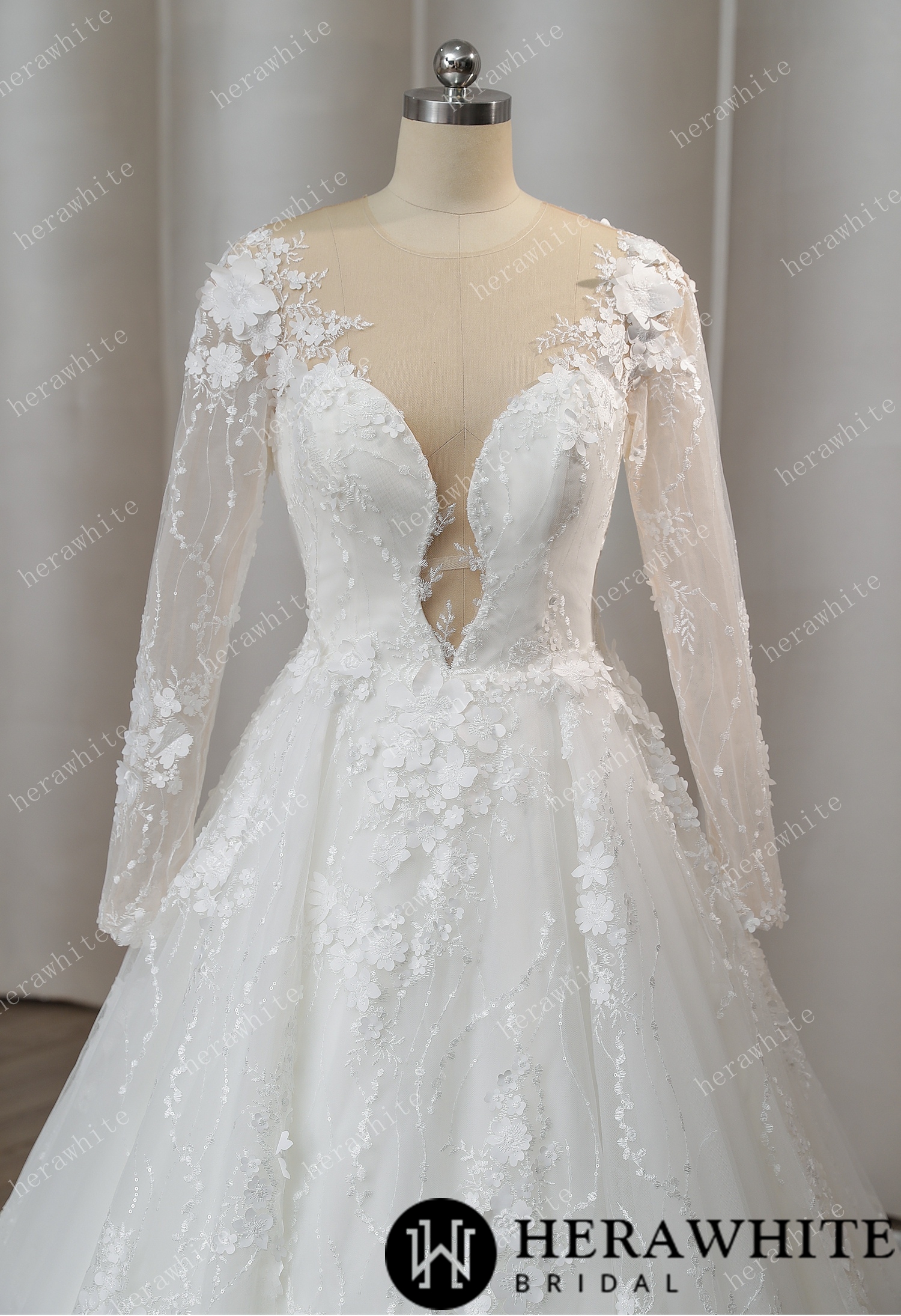 Sexy Elegant Illusion Plunging V Neck Wedding Dress