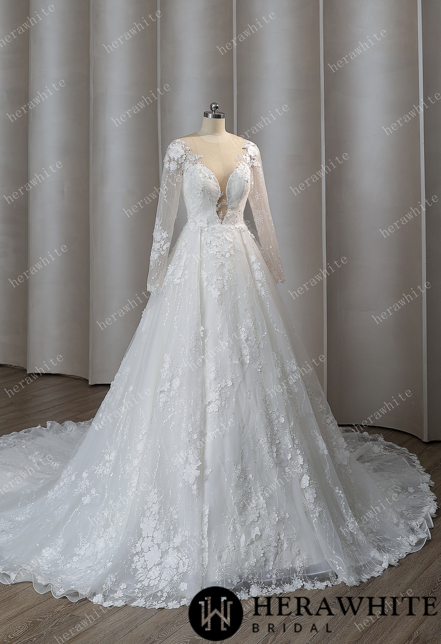 Sexy Elegant Illusion Plunging V Neck Wedding Dress