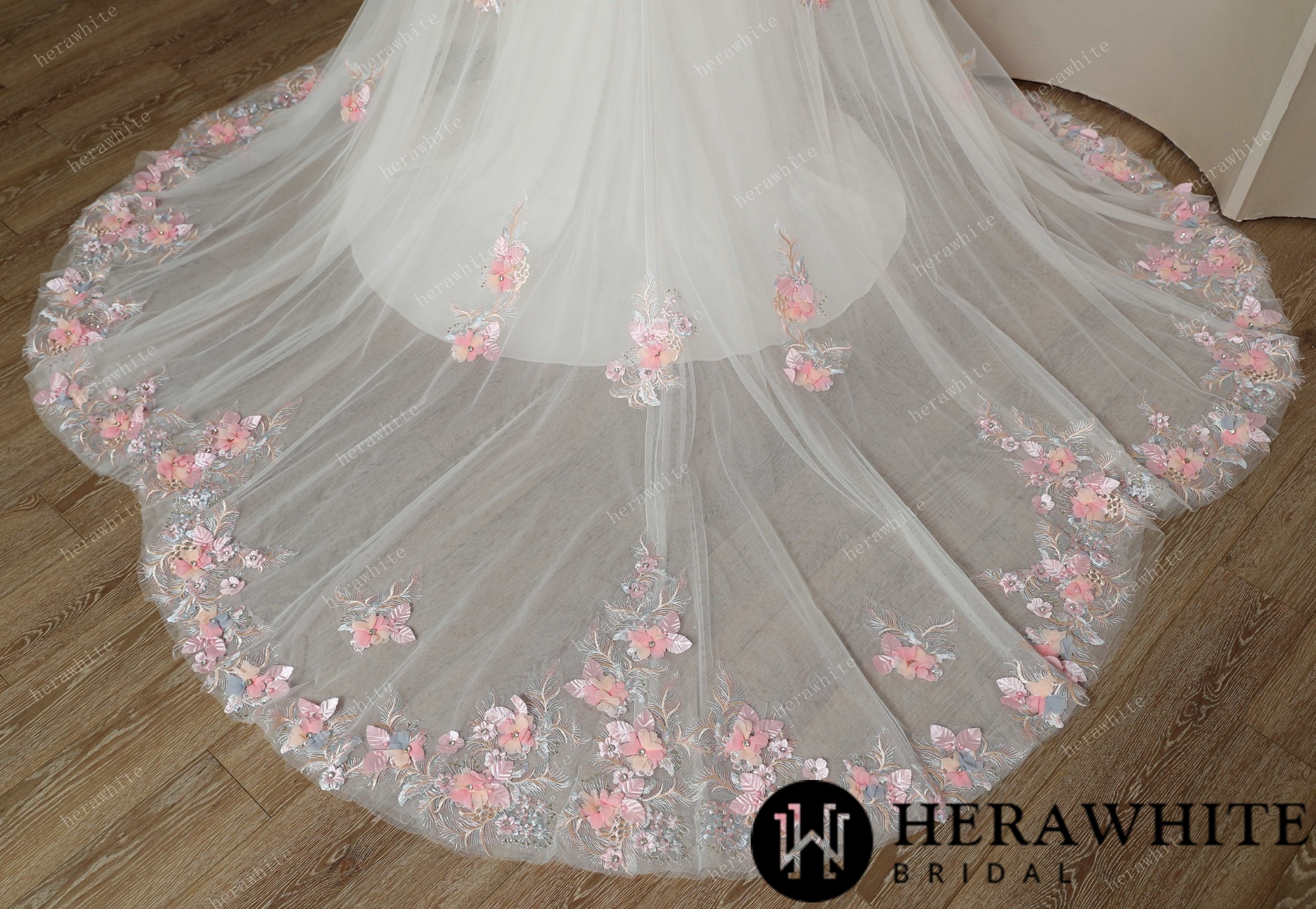 Spring-Inspired Tulle Mermaid: Colorful 3D Frosted Floral Wedding Gown