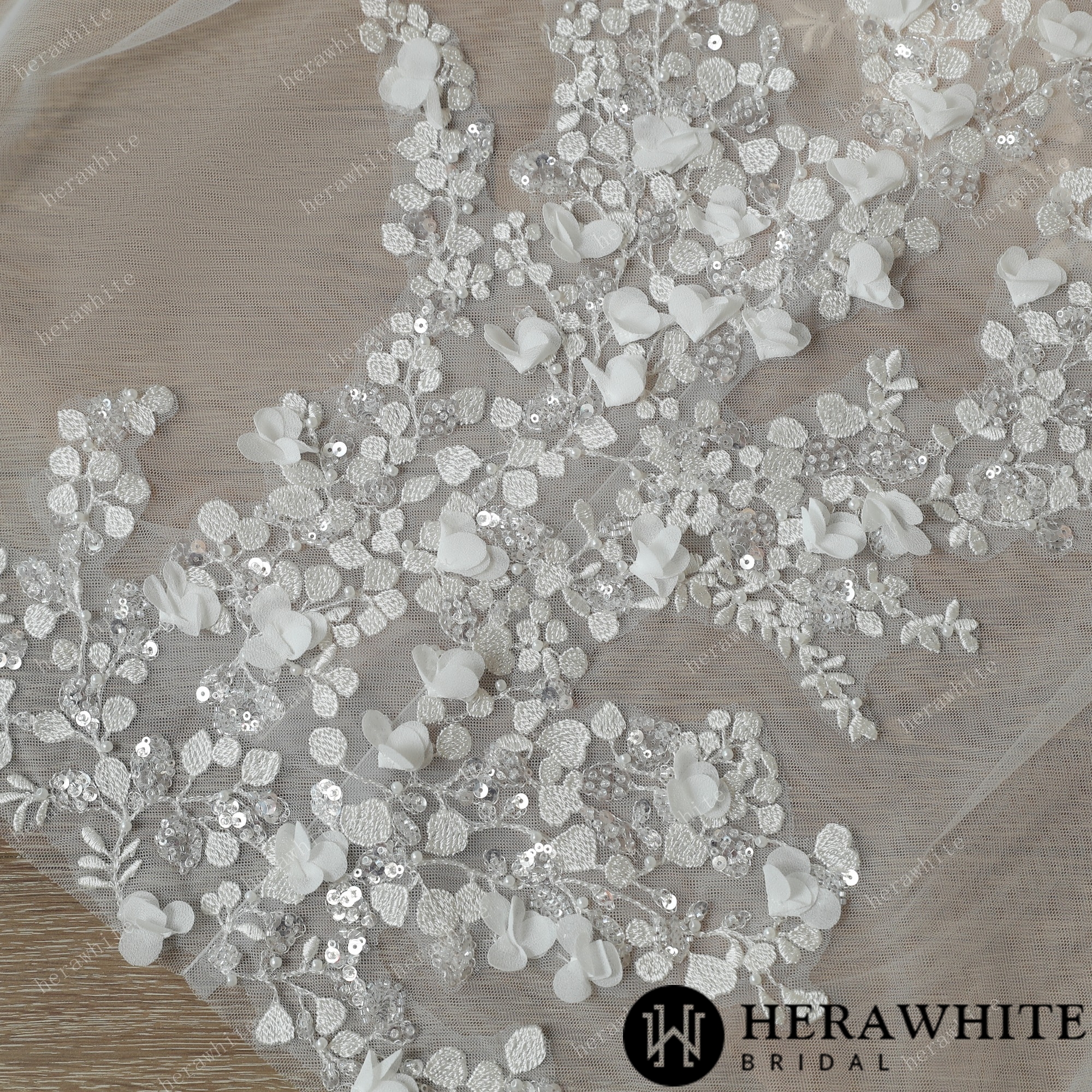 Delicately Embroidered 3D Flowers Spaghetti Straps Wedding Dress With Voluminous Overskirt