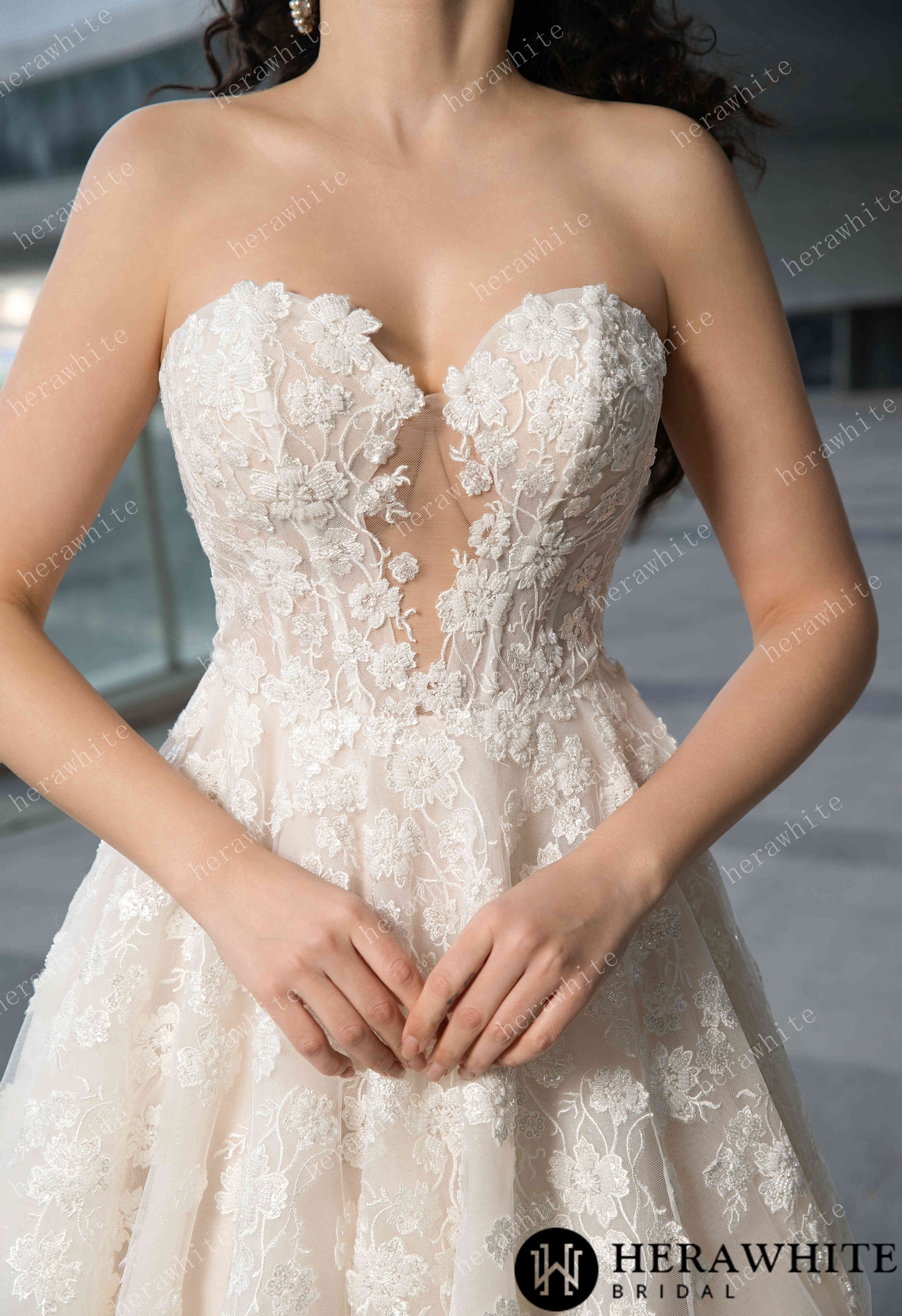 Elegant Lace A-Line Gown With Sweetheart Neckline and Intricate Floral Detailing