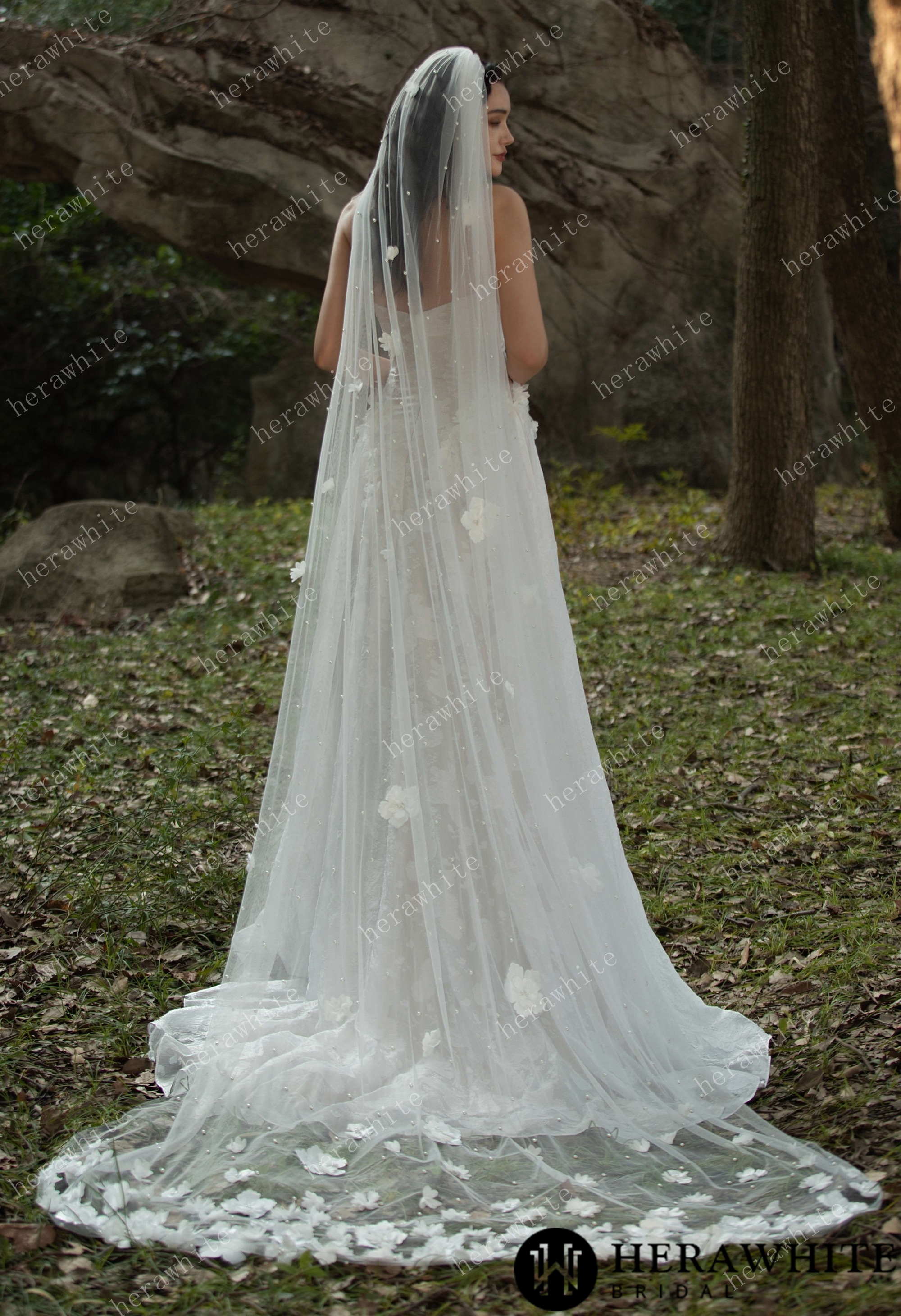 3D Flower-Embellished Basque Waistline Floral Jacquard  Gown