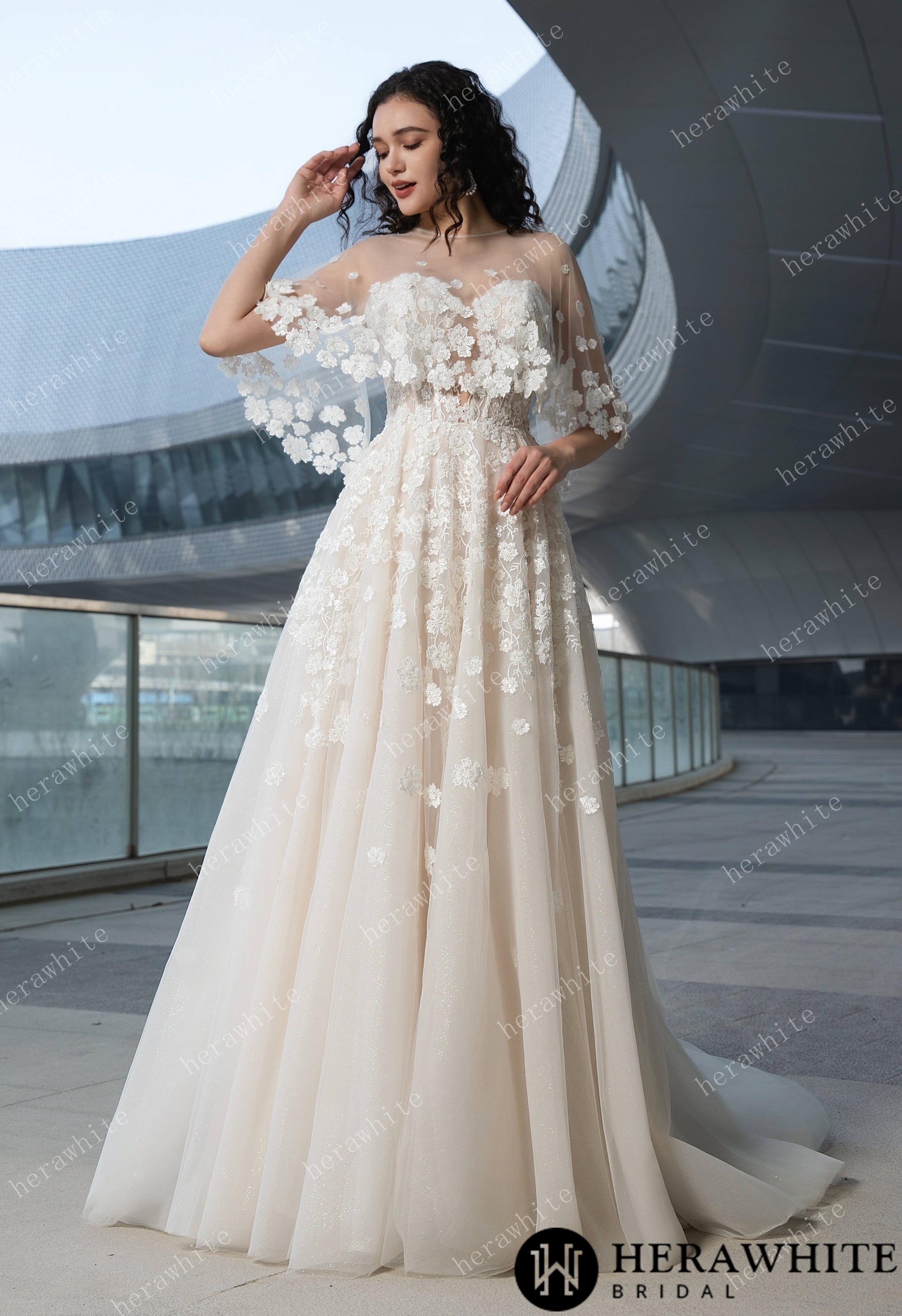 Elegant Lace A-Line Gown With Sweetheart Neckline and Intricate Floral Detailing