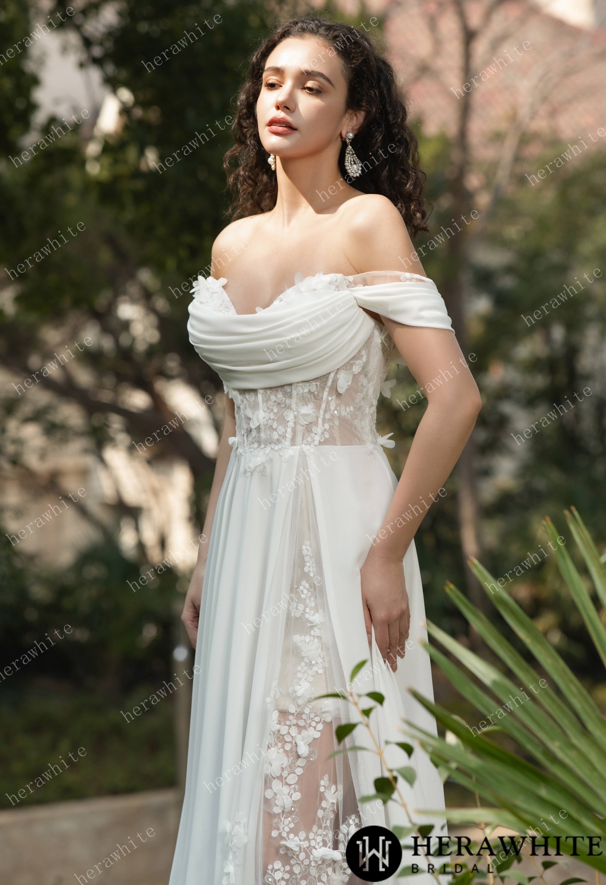 As Cheerful  Off the Shoulder Chiffon Wedding Dress