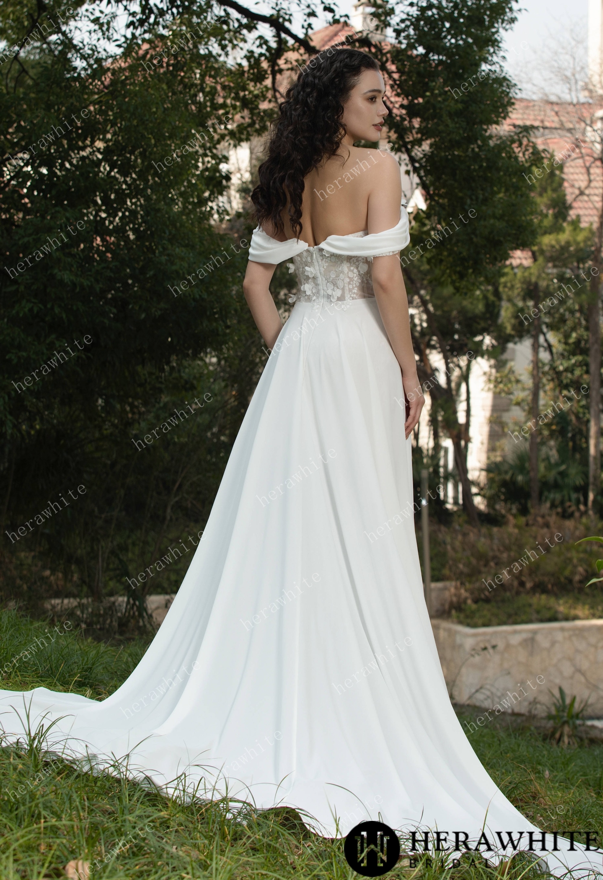 As Cheerful  Off the Shoulder Chiffon Wedding Dress