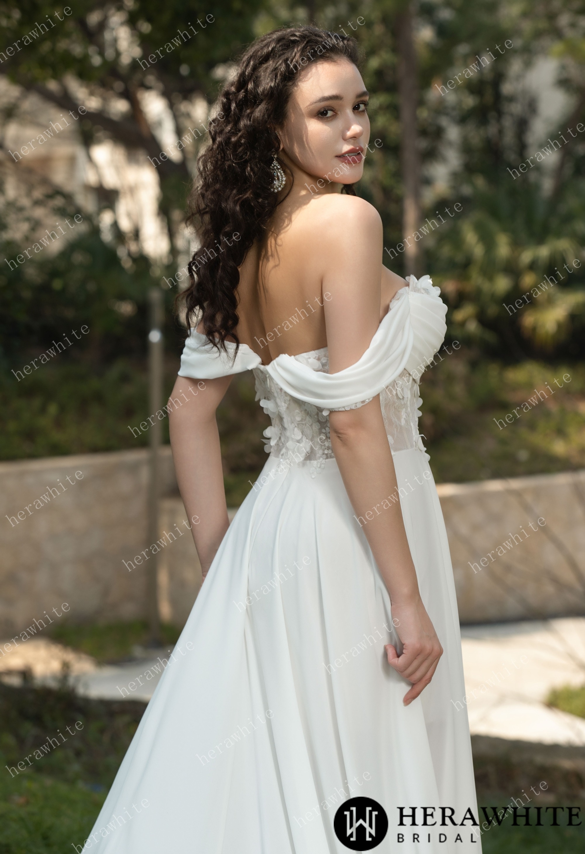 As Cheerful  Off the Shoulder Chiffon Wedding Dress