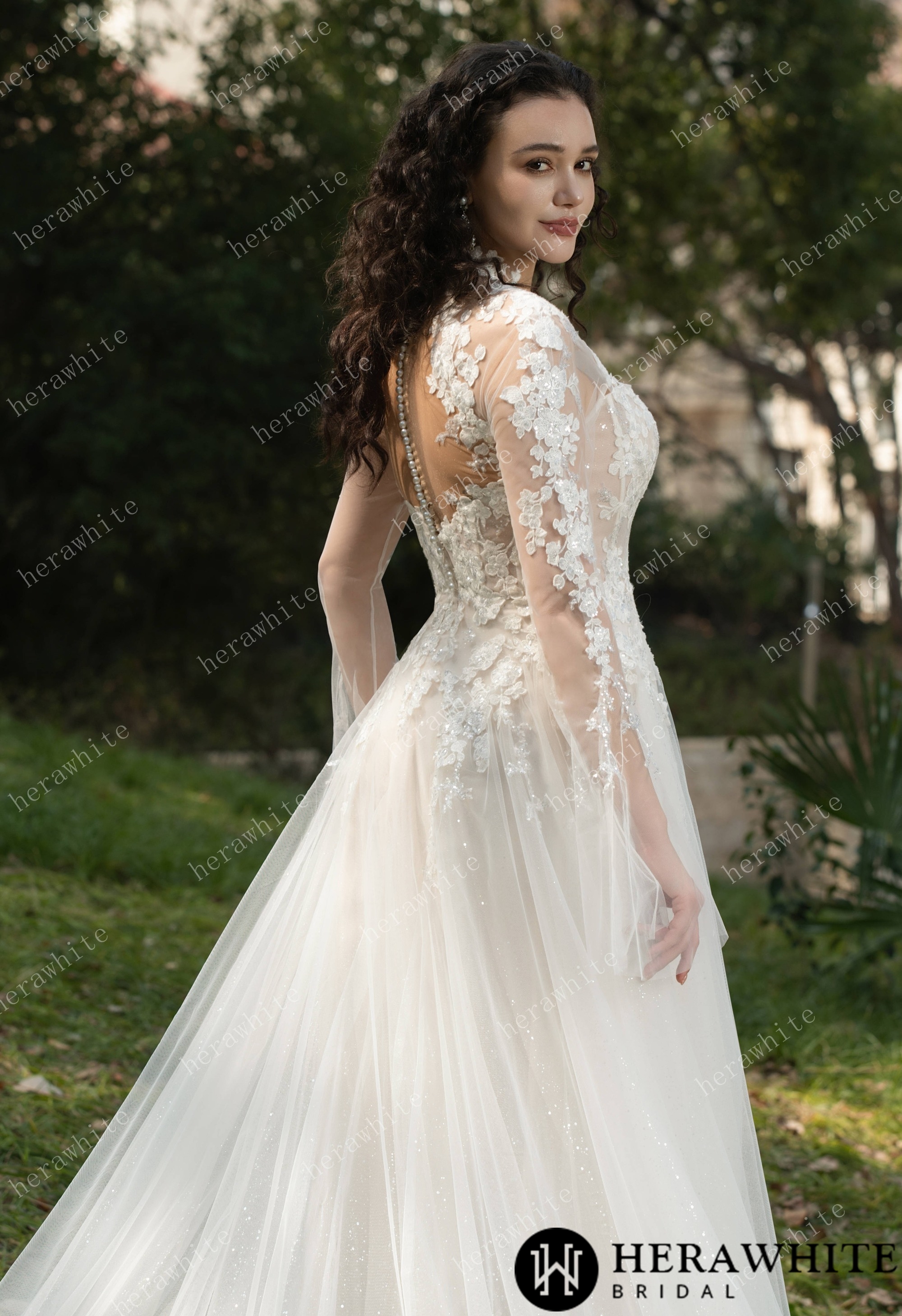 Ethereal Blossom Lace Long-Sleeve Wedding Gown
