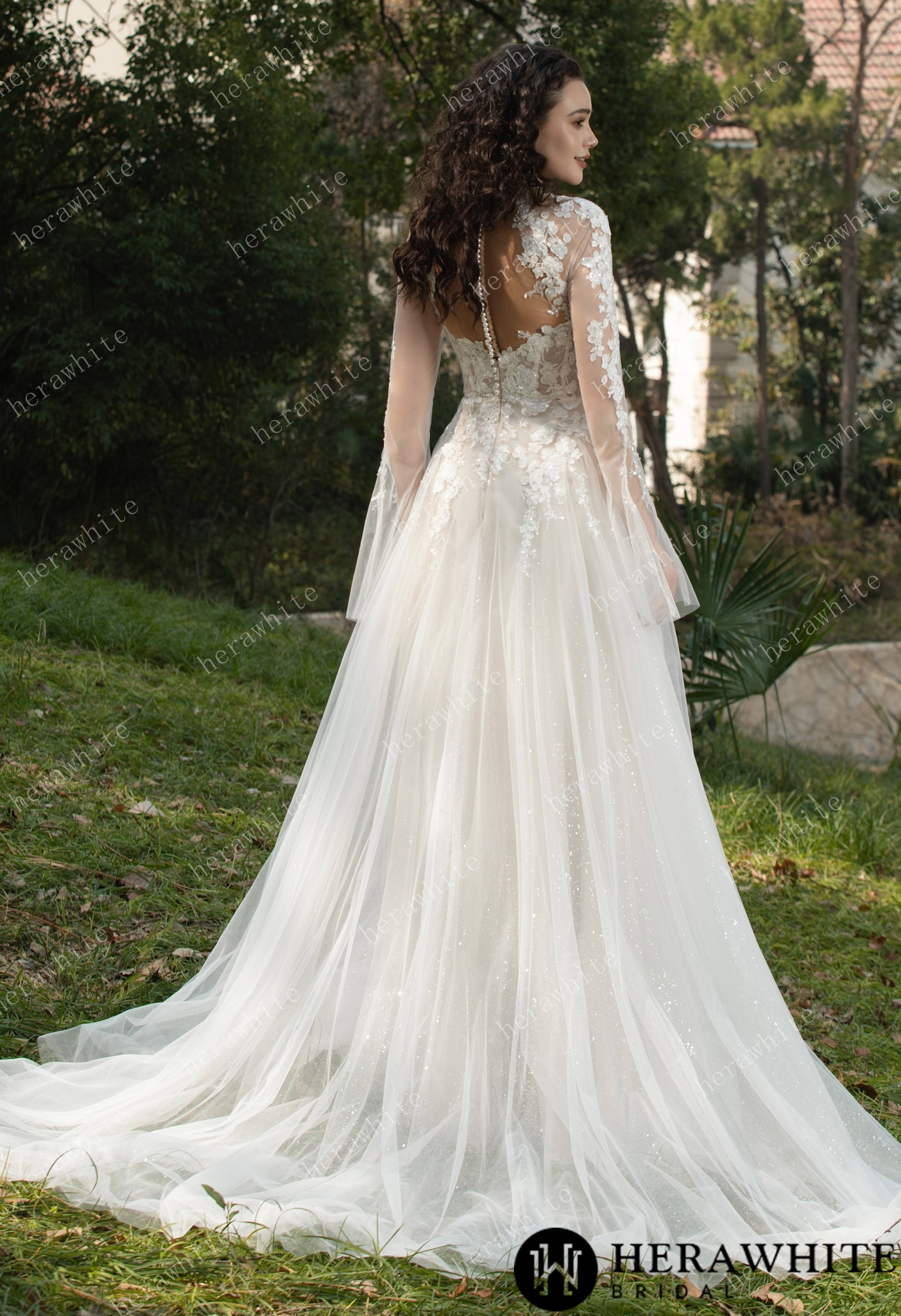 Ethereal Blossom Lace Long-Sleeve Wedding Gown