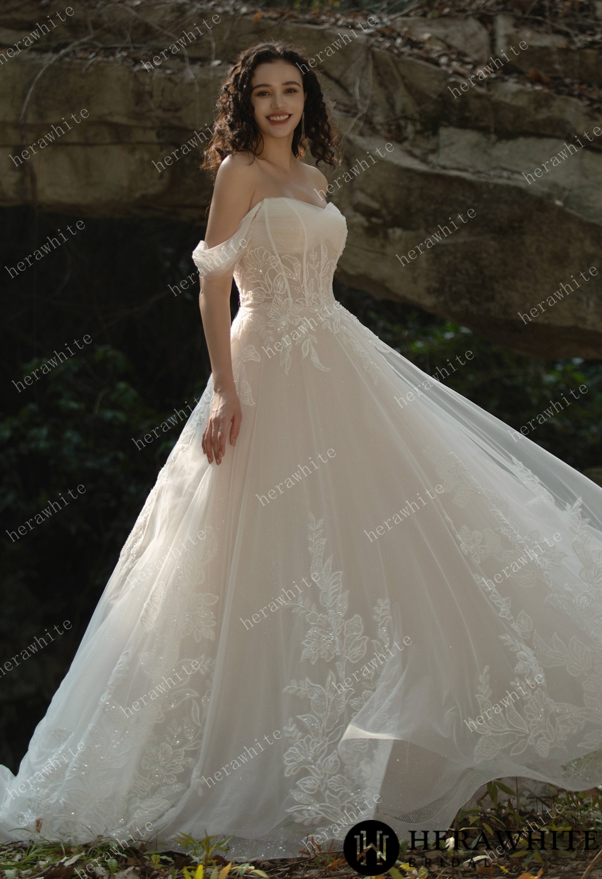 Celestial Grace Off-Shoulder Corset Wedding Gown