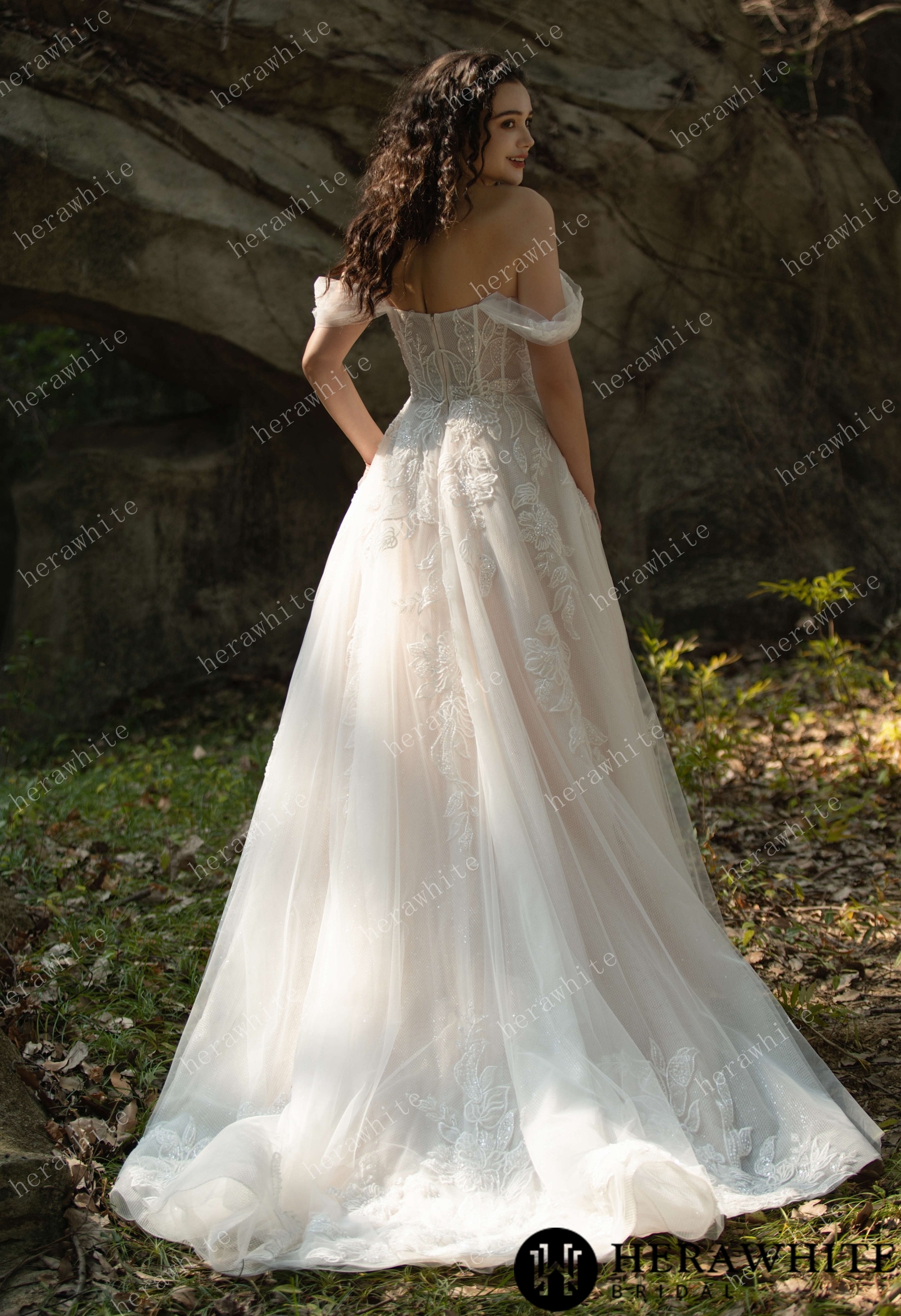 Celestial Grace Off-Shoulder Corset Wedding Gown