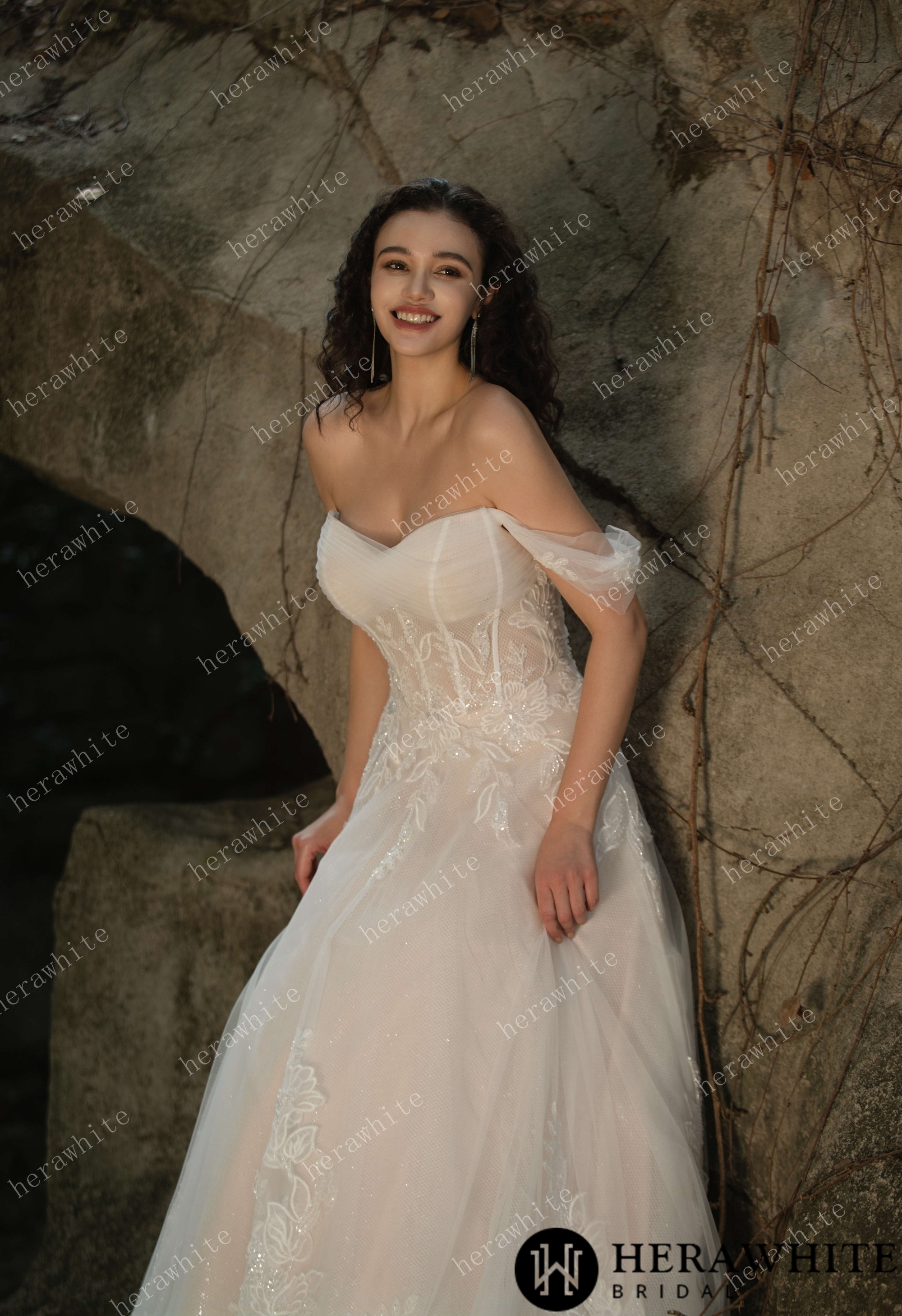 Celestial Grace Off-Shoulder Corset Wedding Gown