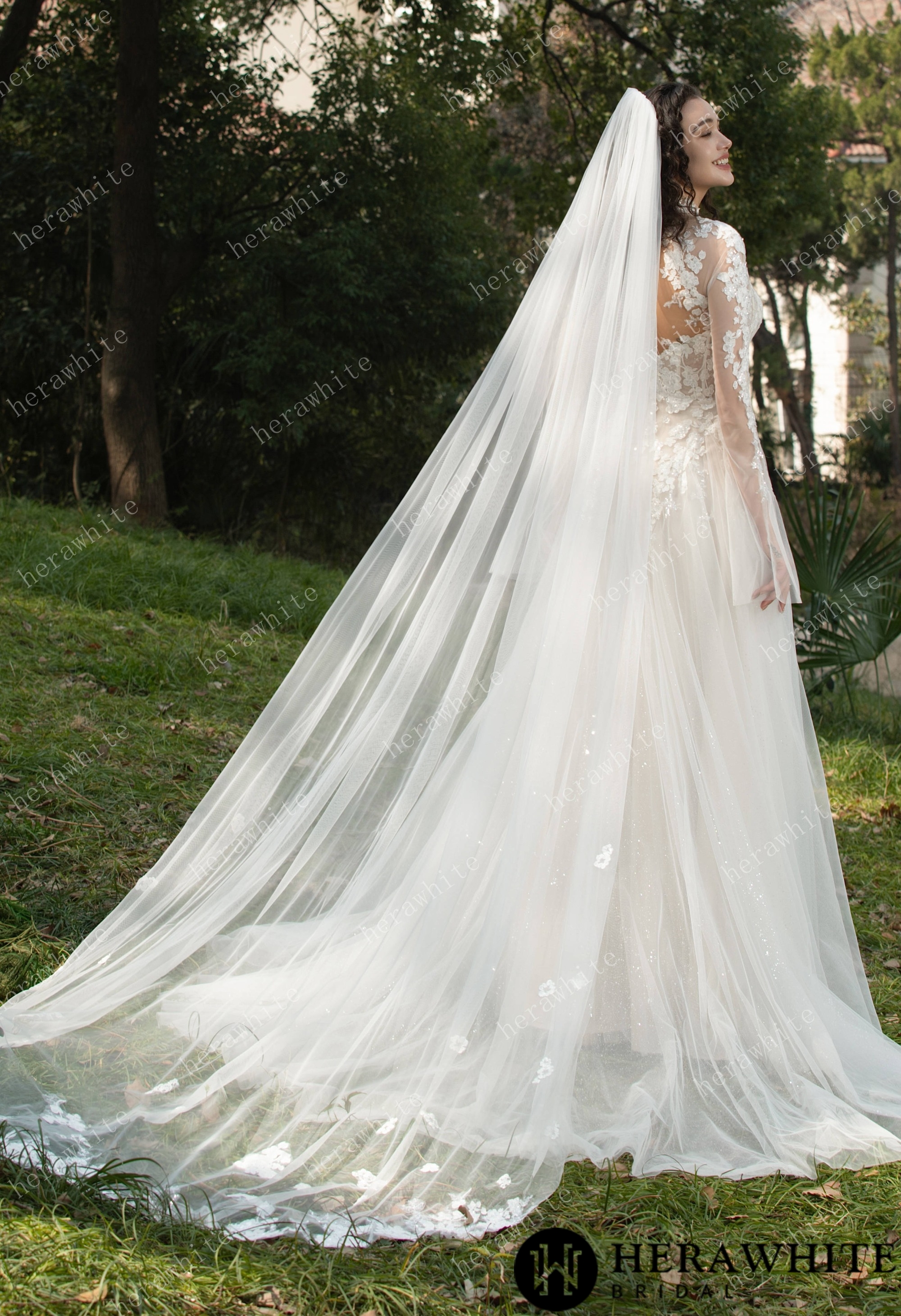 Ethereal Blossom Lace Long-Sleeve Wedding Gown