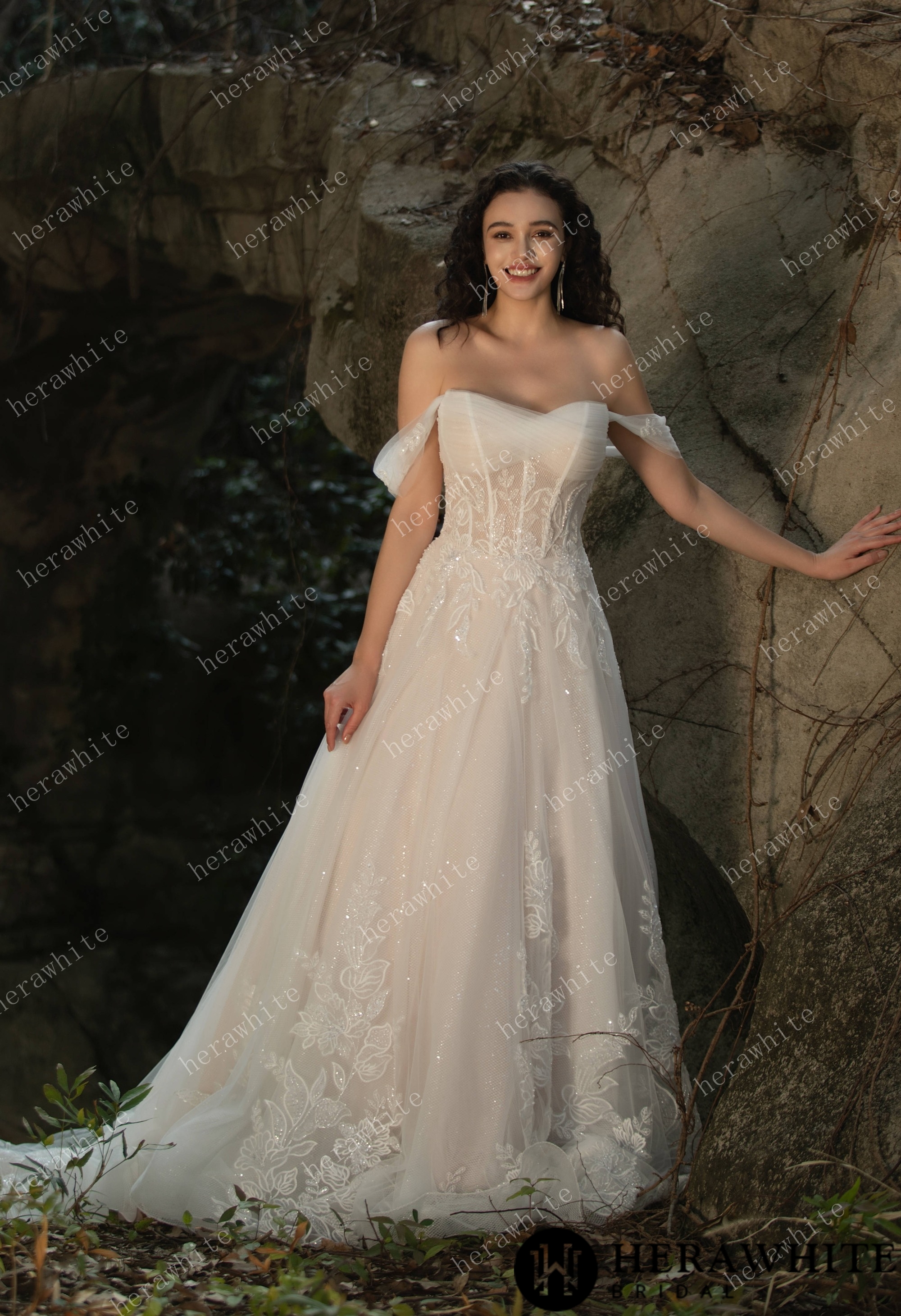Celestial Grace Off-Shoulder Corset Wedding Gown