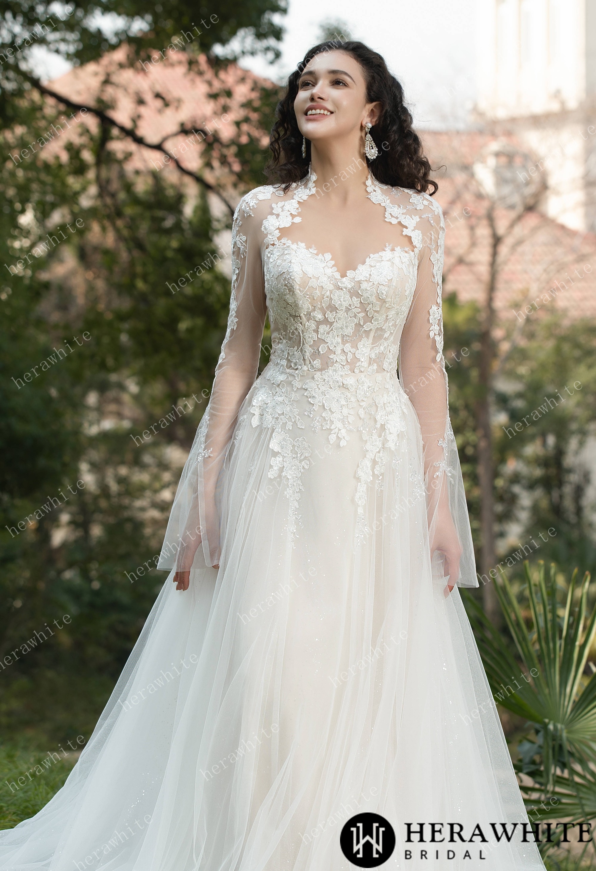 Ethereal Blossom Lace Long-Sleeve Wedding Gown
