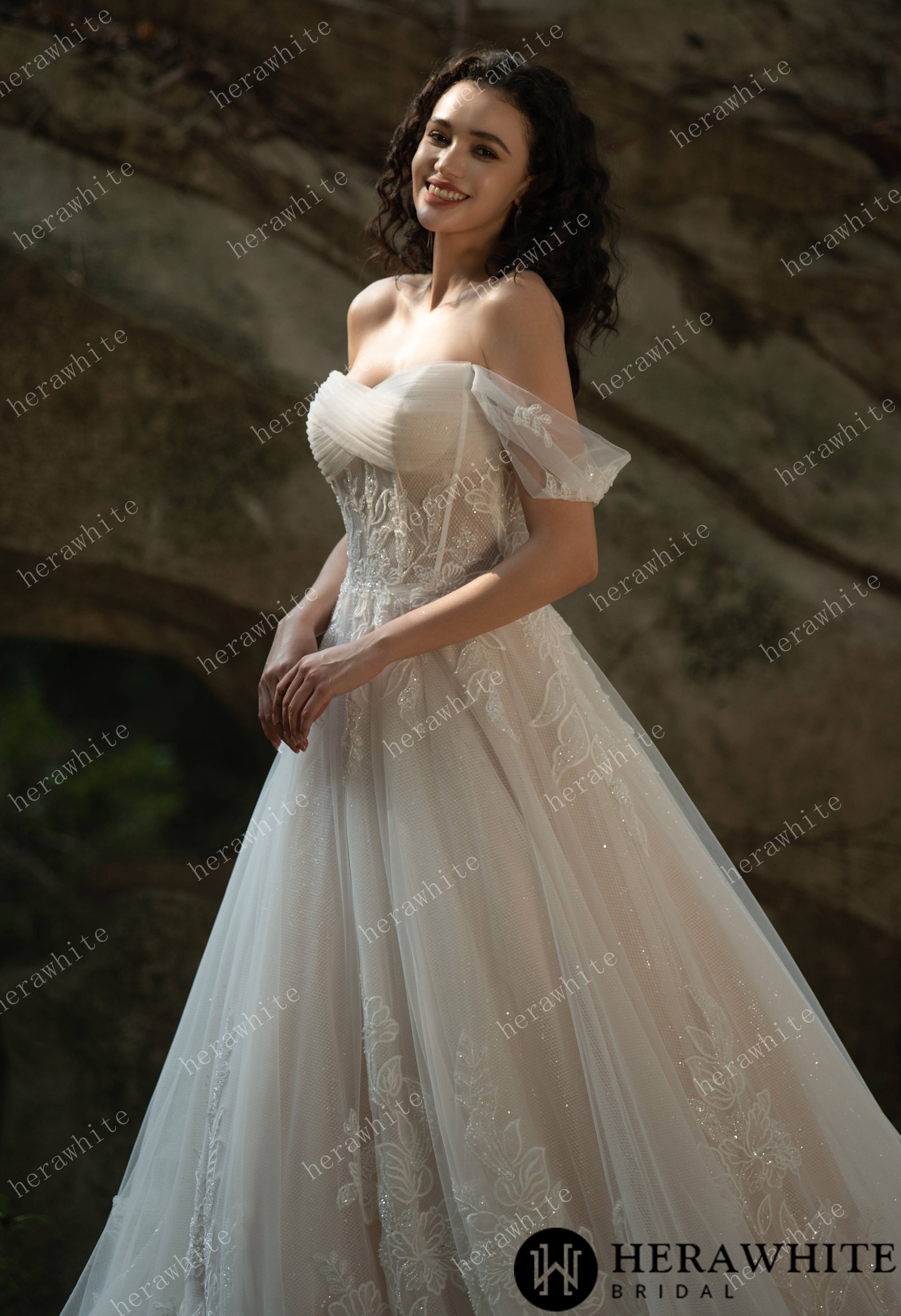 Celestial Grace Off-Shoulder Corset Wedding Gown