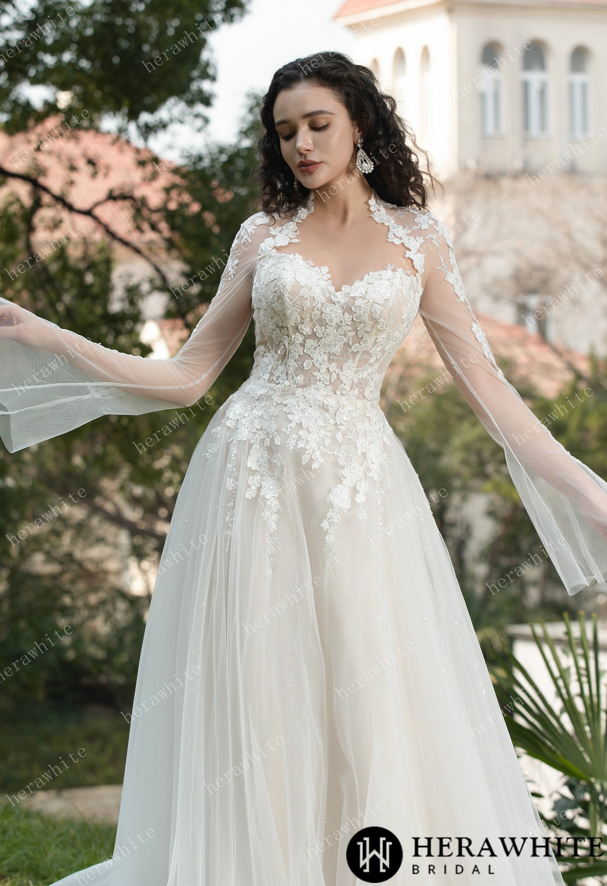 Ethereal Blossom Lace Long-Sleeve Wedding Gown