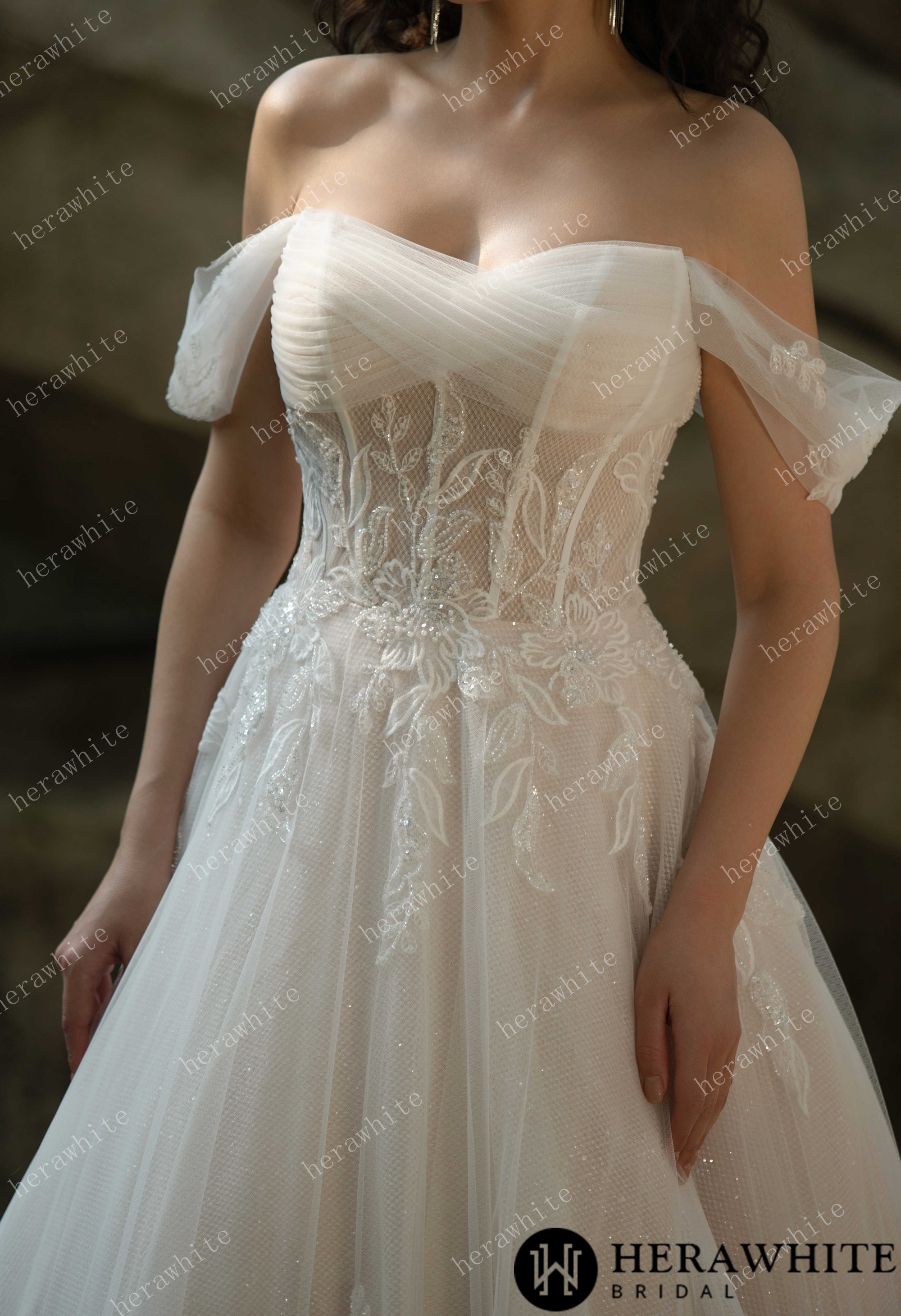 Celestial Grace Off-Shoulder Corset Wedding Gown