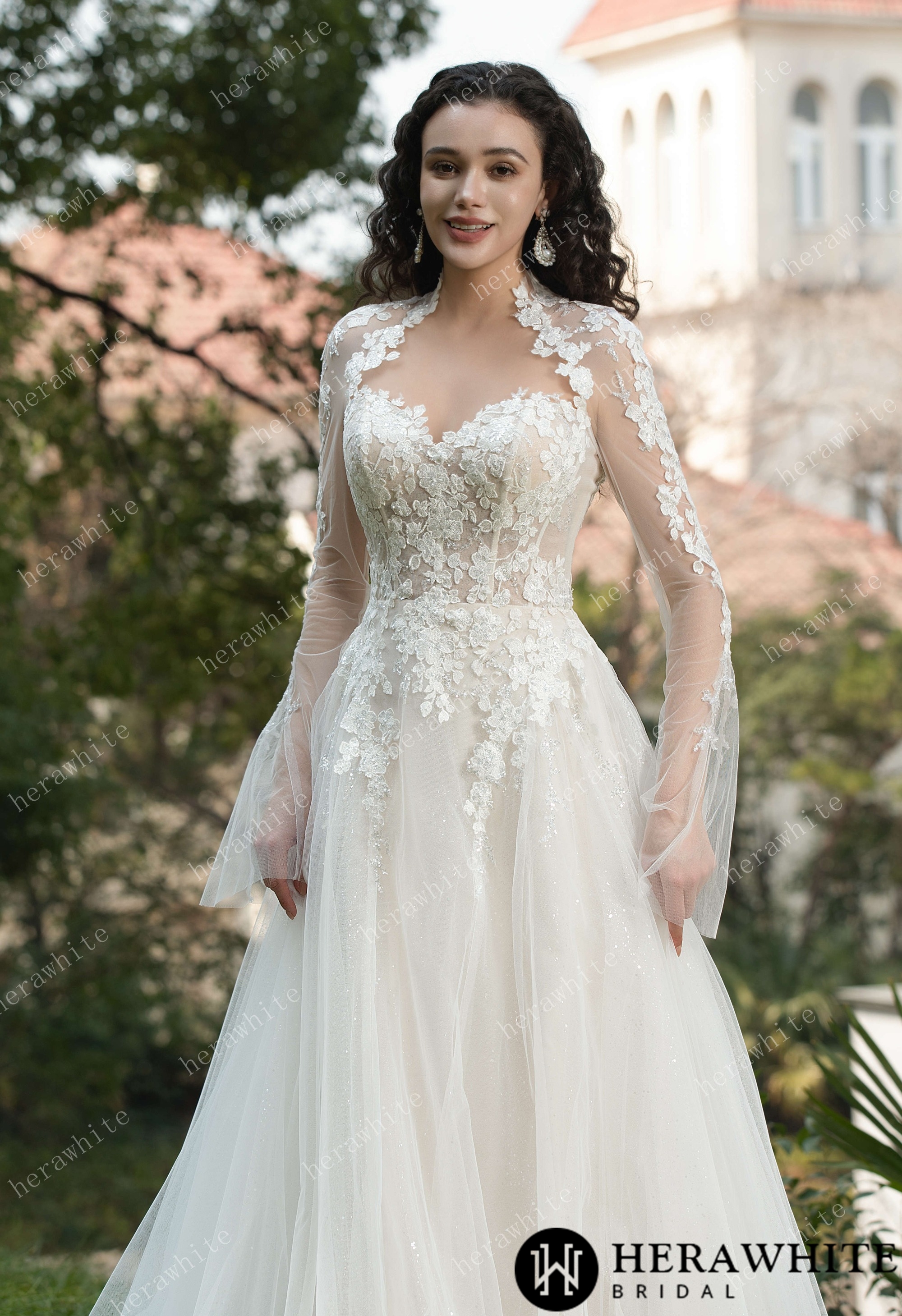 Ethereal Blossom Lace Long-Sleeve Wedding Gown