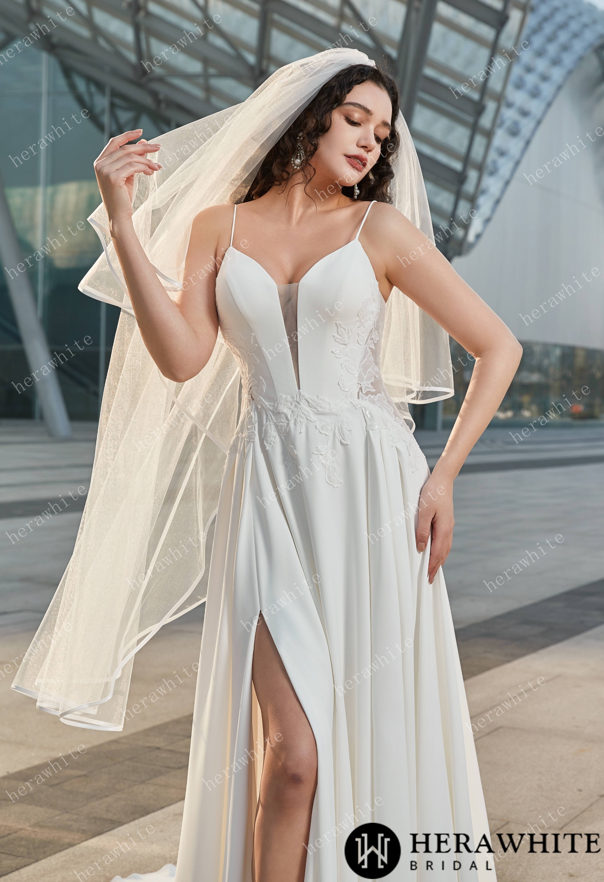 Two-tiered Fingertip Length Wedding Veil