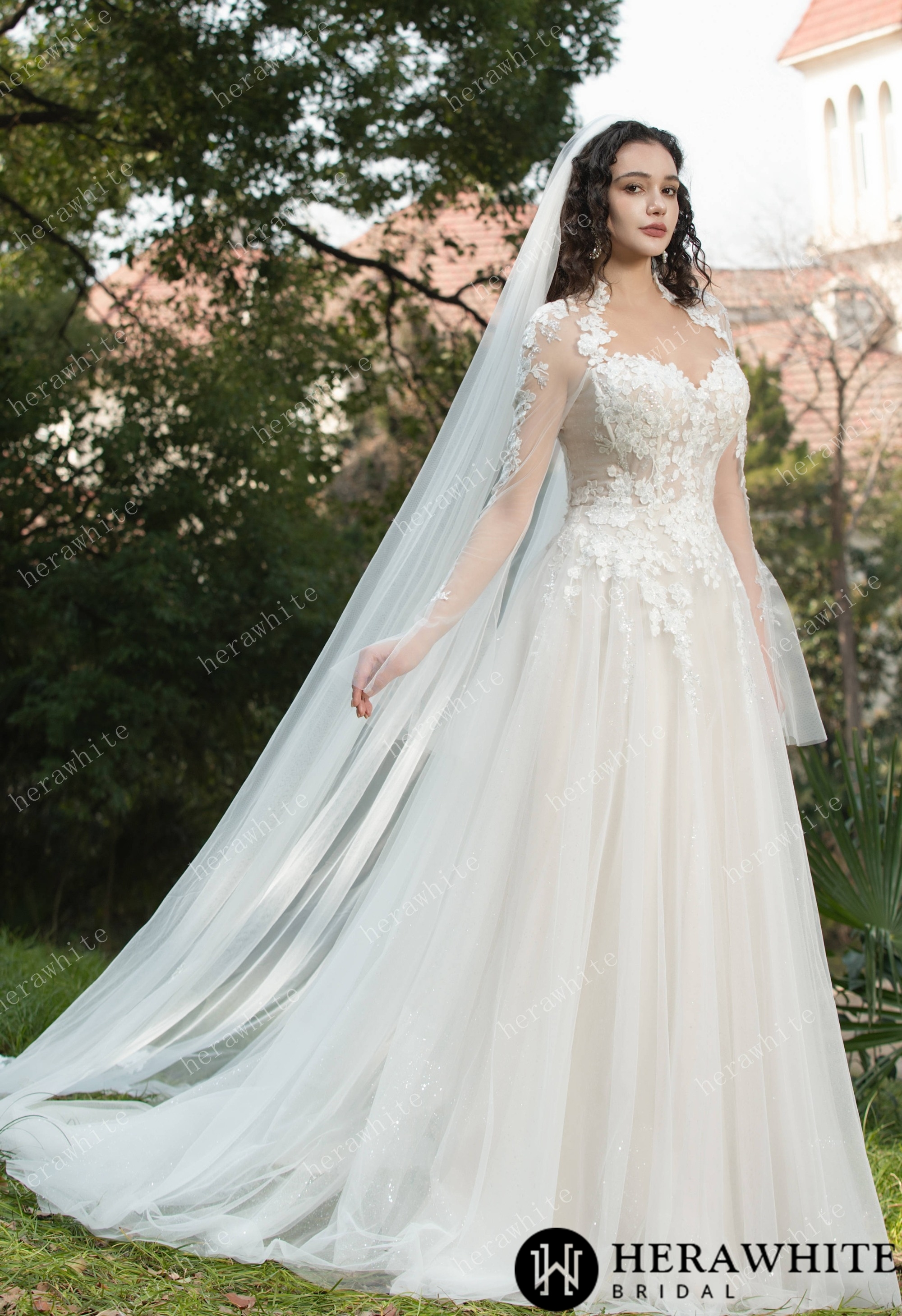 Cathedral Length Floral Lace Sequin Embroidered Wedding Veil Veil