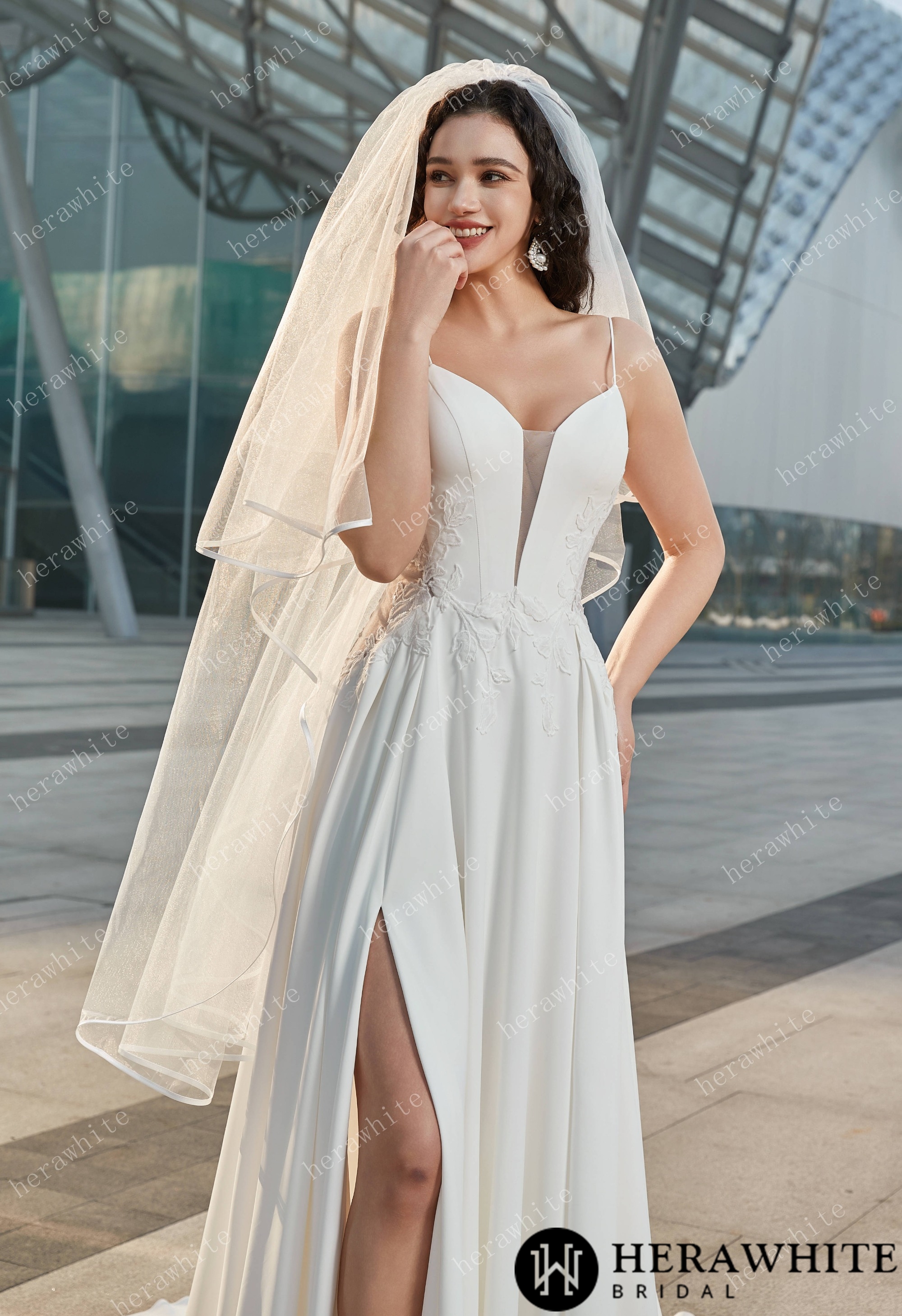 Two-tiered Fingertip Length Wedding Veil