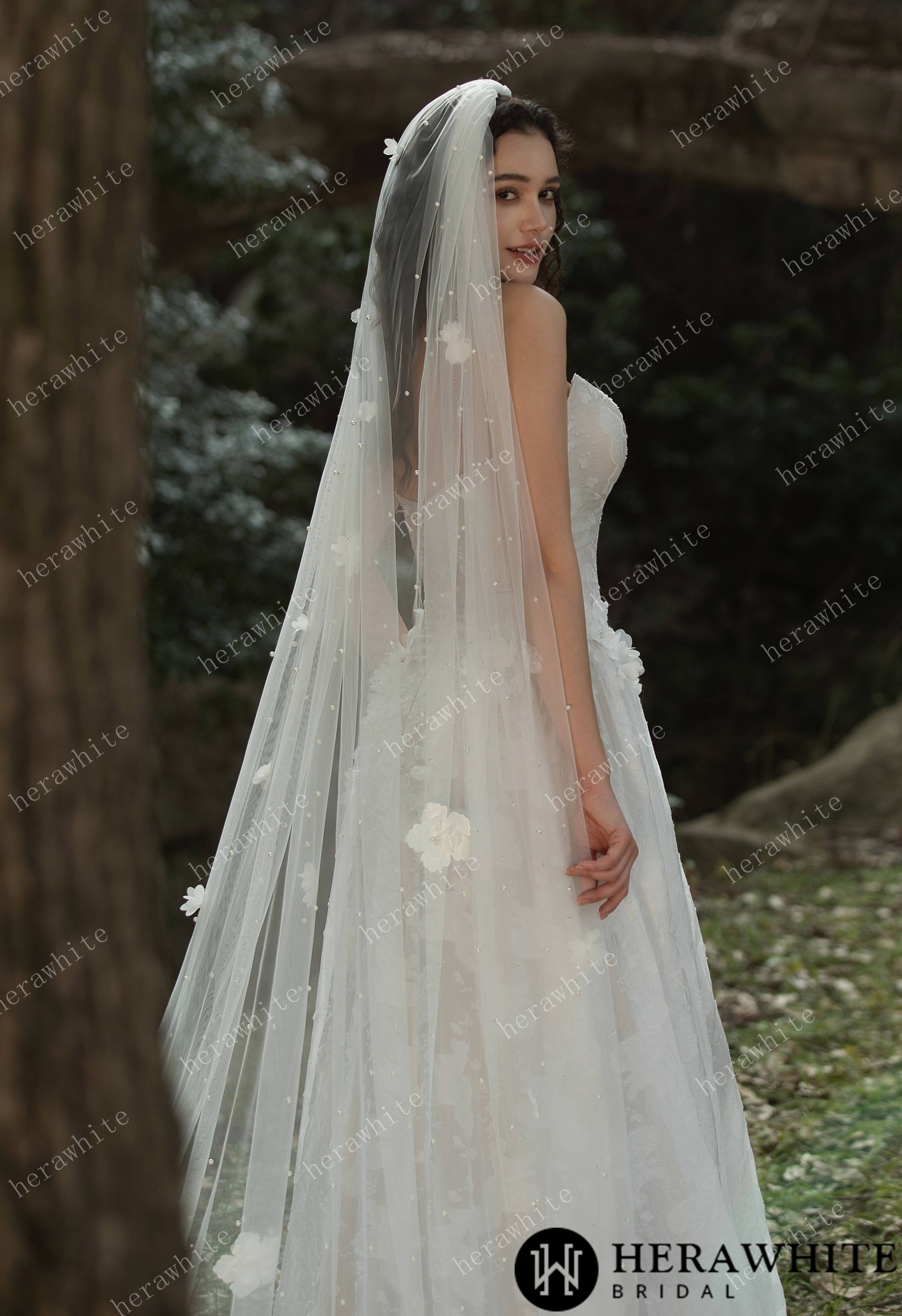 Cathedral Length Blockbuster 3D Floral Pearl Embellished Wedding Veil