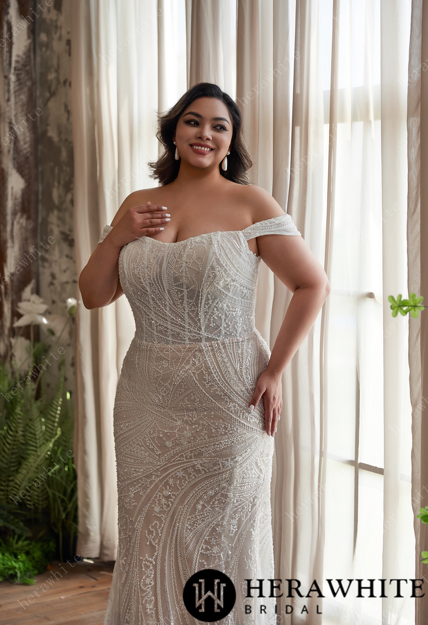 Slim Fit Strapless  Beaded Embroidered Wedding Dress