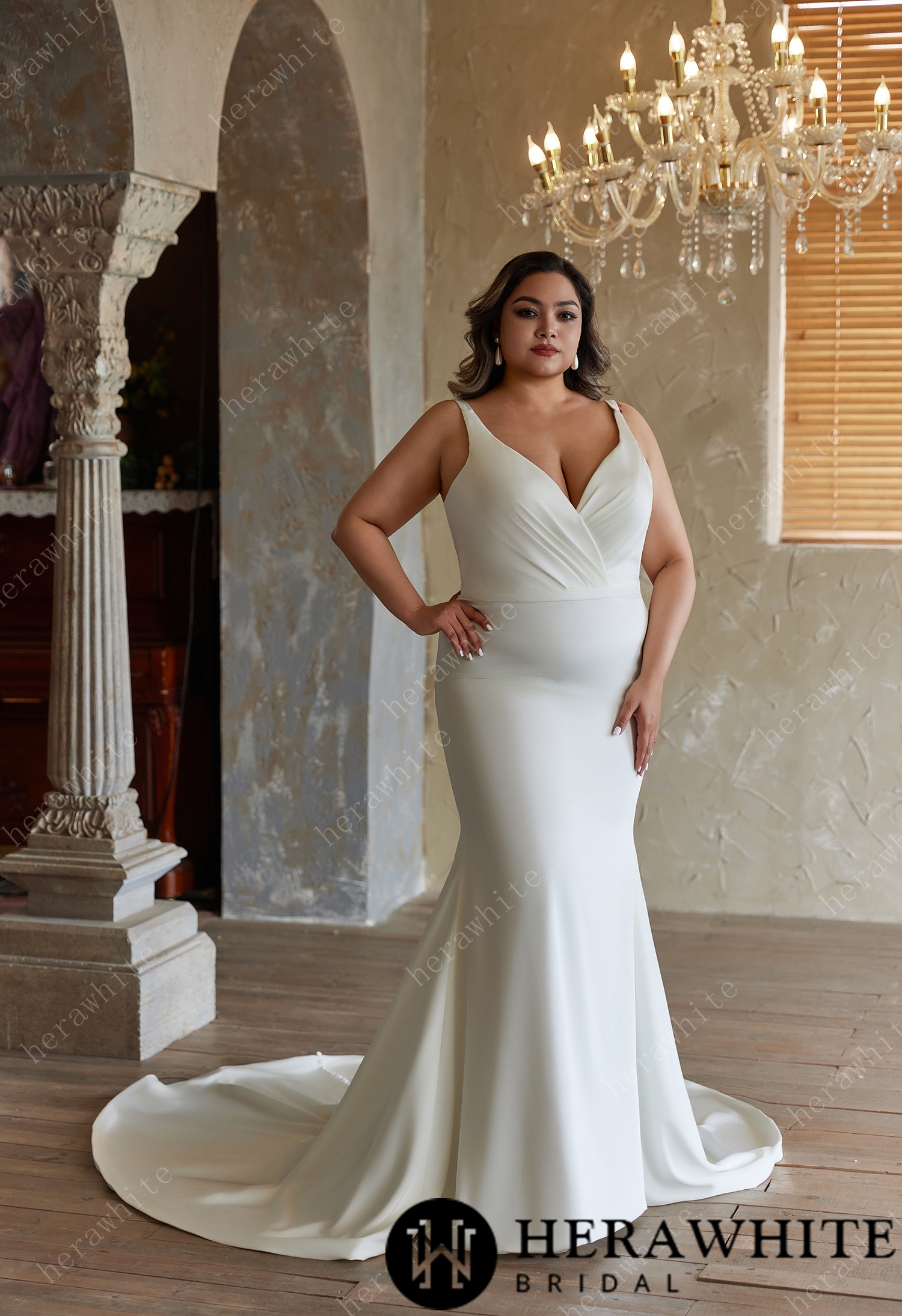 Exquisite Plus-Size Fit and Flare Wedding Dress with Unique Pleat Design
