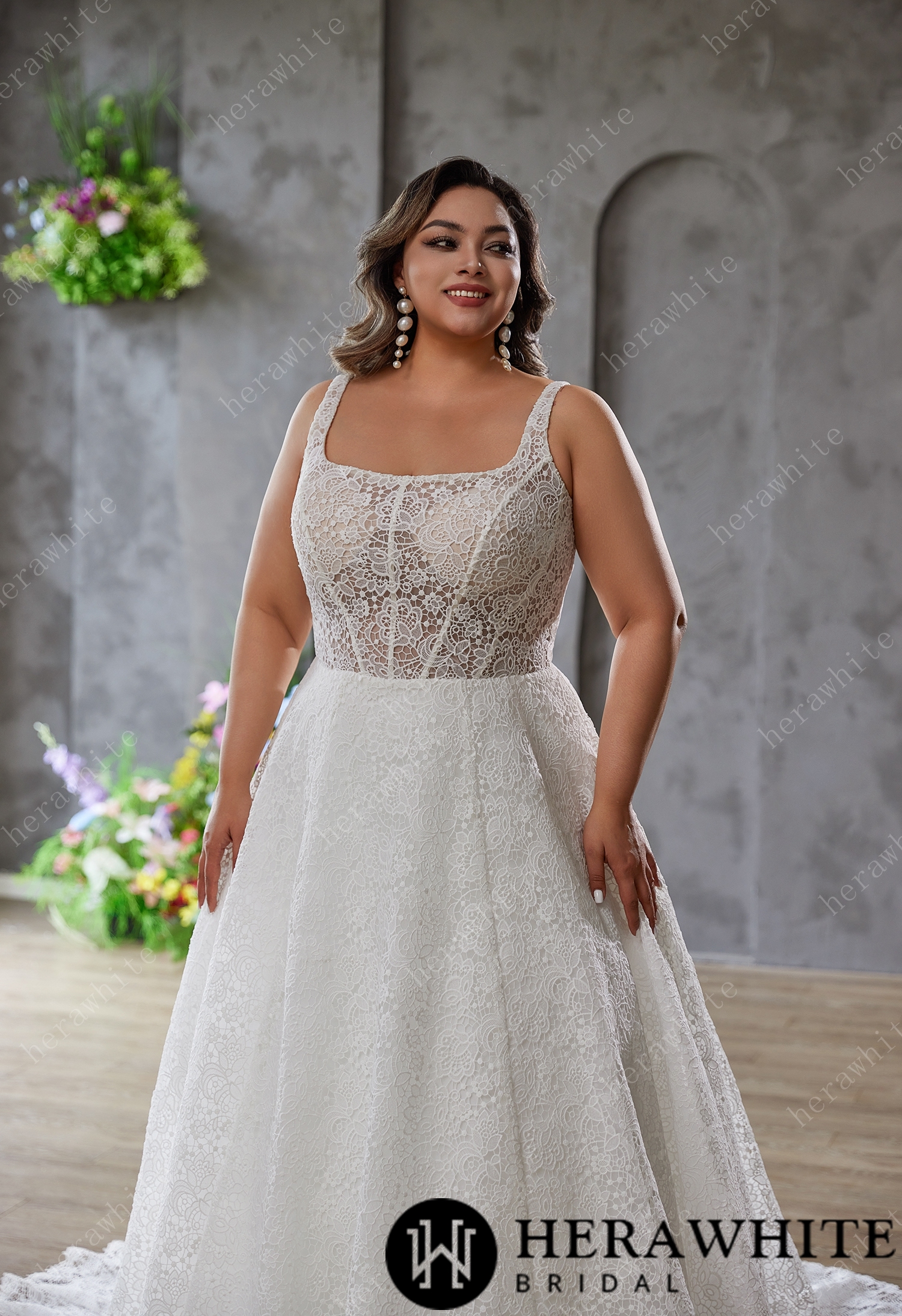 Effortless Grace – Full Lace A-Line Gown with Classic Charm