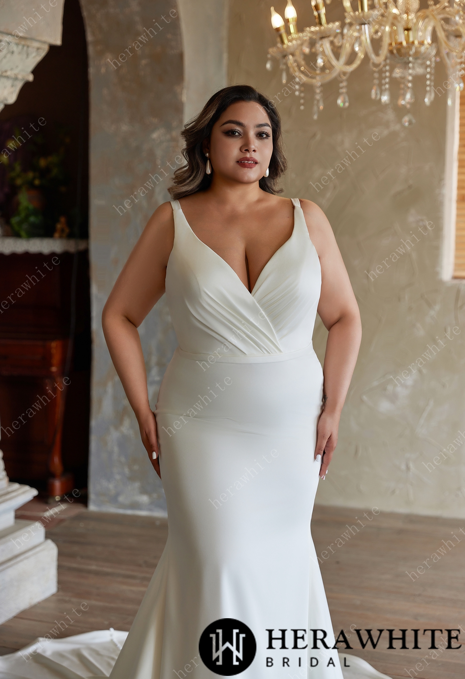 Exquisite Plus-Size Fit and Flare Wedding Dress with Unique Pleat Design